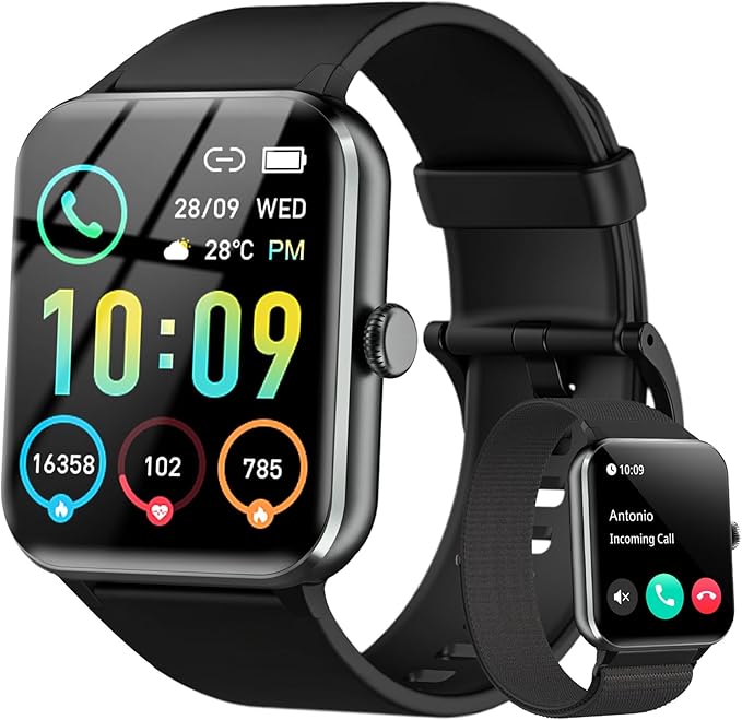 IOWODO R50 Smartwatch: 1.85" HD Screen, Bluetooth Calls, 100+ Sports Modes, Heart Rate/Sleep Monitor, IP68 Waterproof, 5-Day Battery,Black