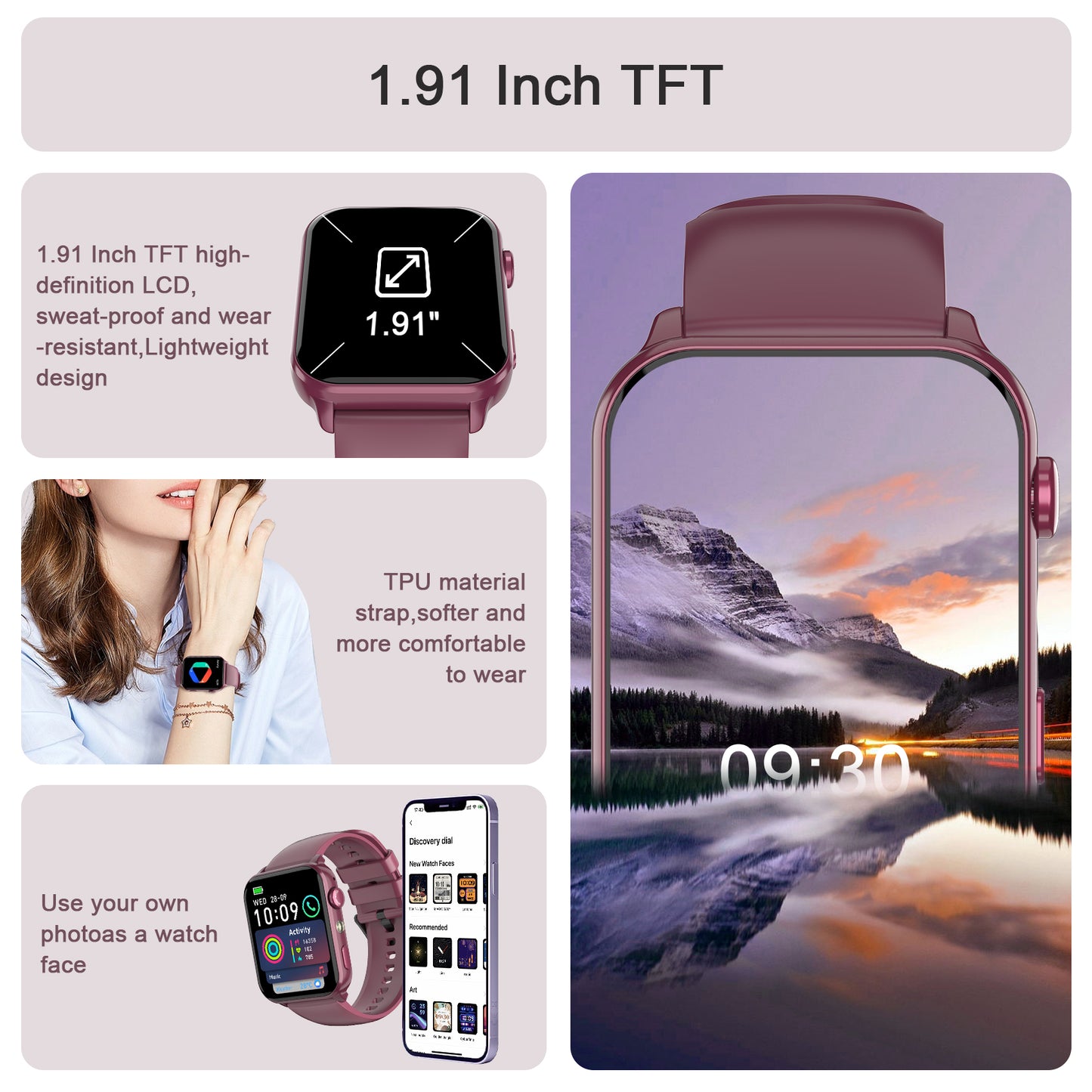 IOWODO R30MAX Unisex Smartwatch: 1.91" LED Screen, Bluetooth Calls, 100+ Sports Modes, IP68 Waterproof, 6-Day Battery, iOS/Android, Purple