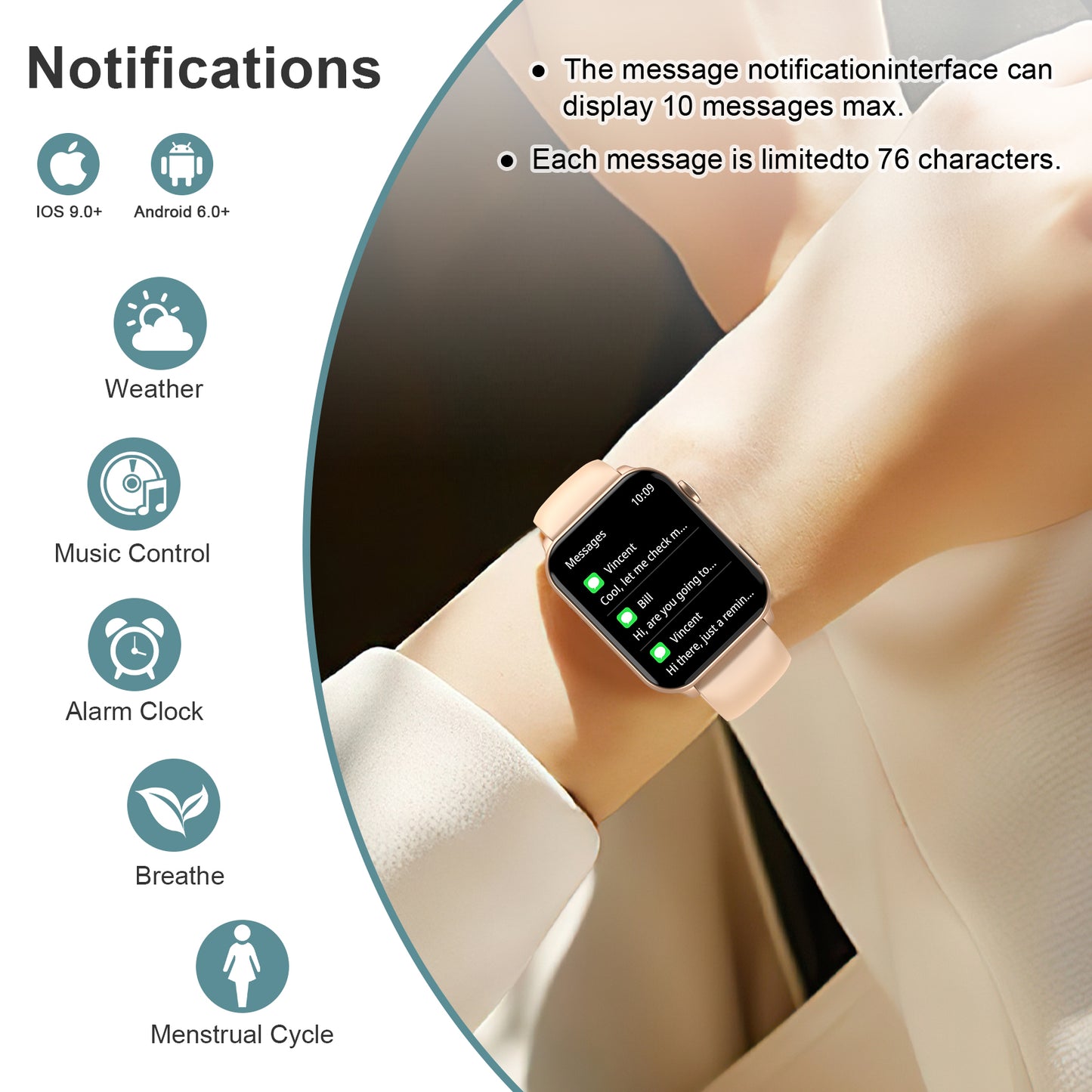 IOWODO R30MAX Unisex-Smartwatch: 1,91-Zoll-LED-Bildschirm, Bluetooth-Anrufe, über 100 Sportmodi, IP68 wasserdicht, 6-Tage-Akku, iOS/Android, Pink