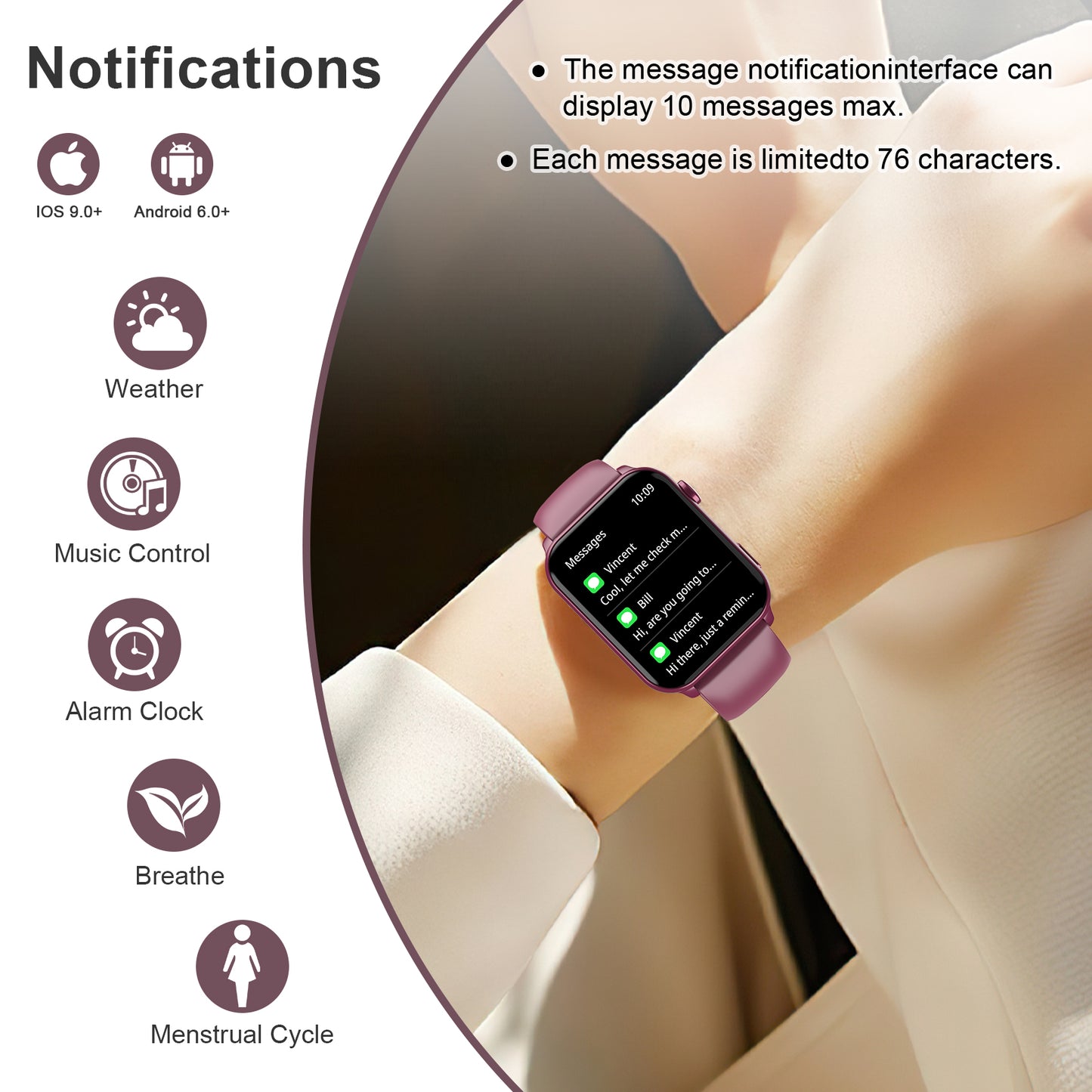 IOWODO R30MAX Unisex Smartwatch: 1.91" LED Screen, Bluetooth Calls, 100+ Sports Modes, IP68 Waterproof, 6-Day Battery, iOS/Android, Purple