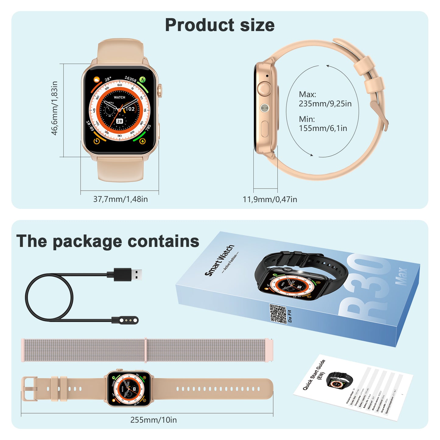 IOWODO R30MAX Unisex-Smartwatch: 1,91-Zoll-LED-Bildschirm, Bluetooth-Anrufe, über 100 Sportmodi, IP68 wasserdicht, 6-Tage-Akku, iOS/Android, Pink