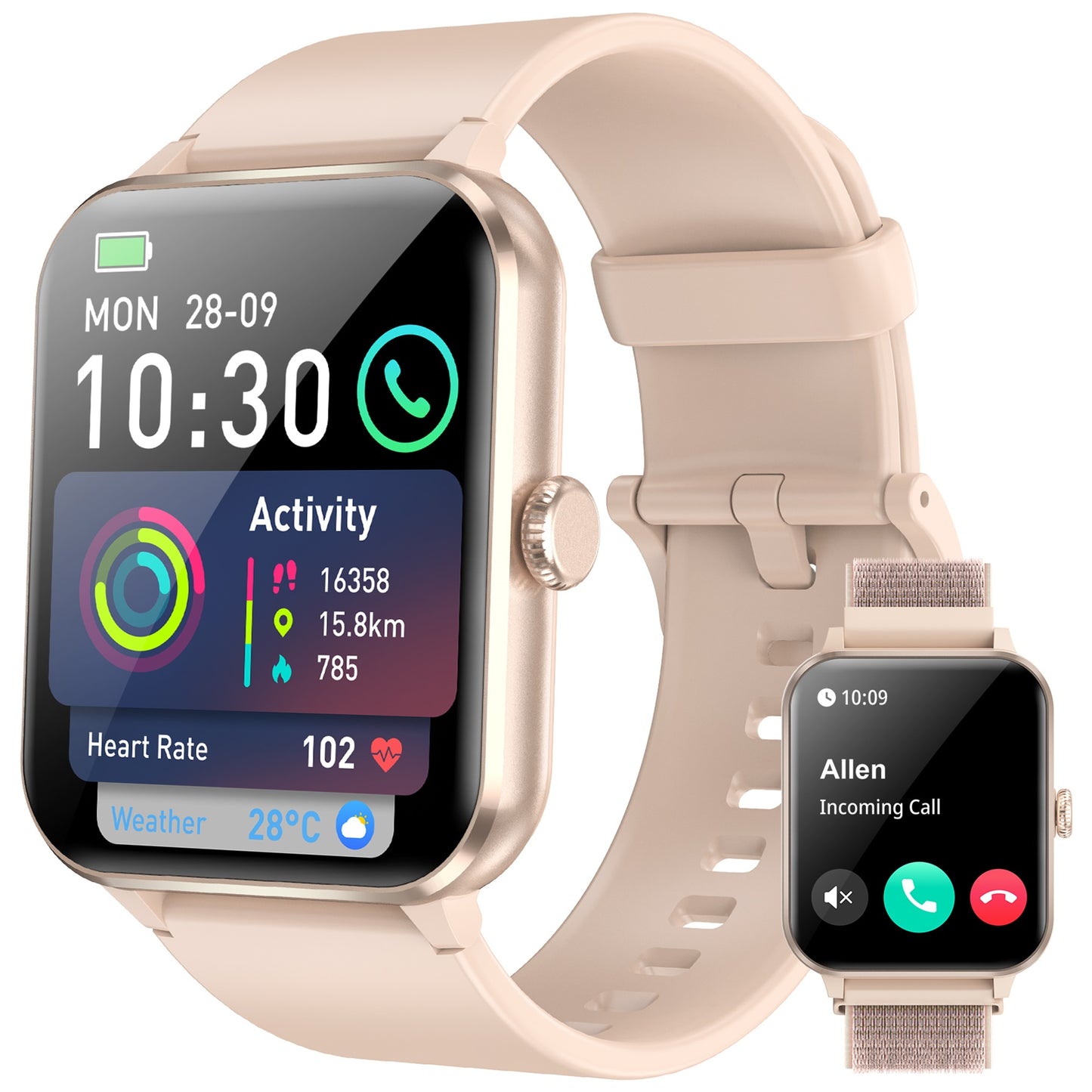 IOWODO R50Pro Smartwatch: 1,85 Zoll HD-Touchscreen, Bluetooth-Anrufe, über 100 Sportmodi, Herzfrequenz-/SpO2-/Schlafüberwachung, IP68 wasserdicht, 5-Tage-Akku, Pink
