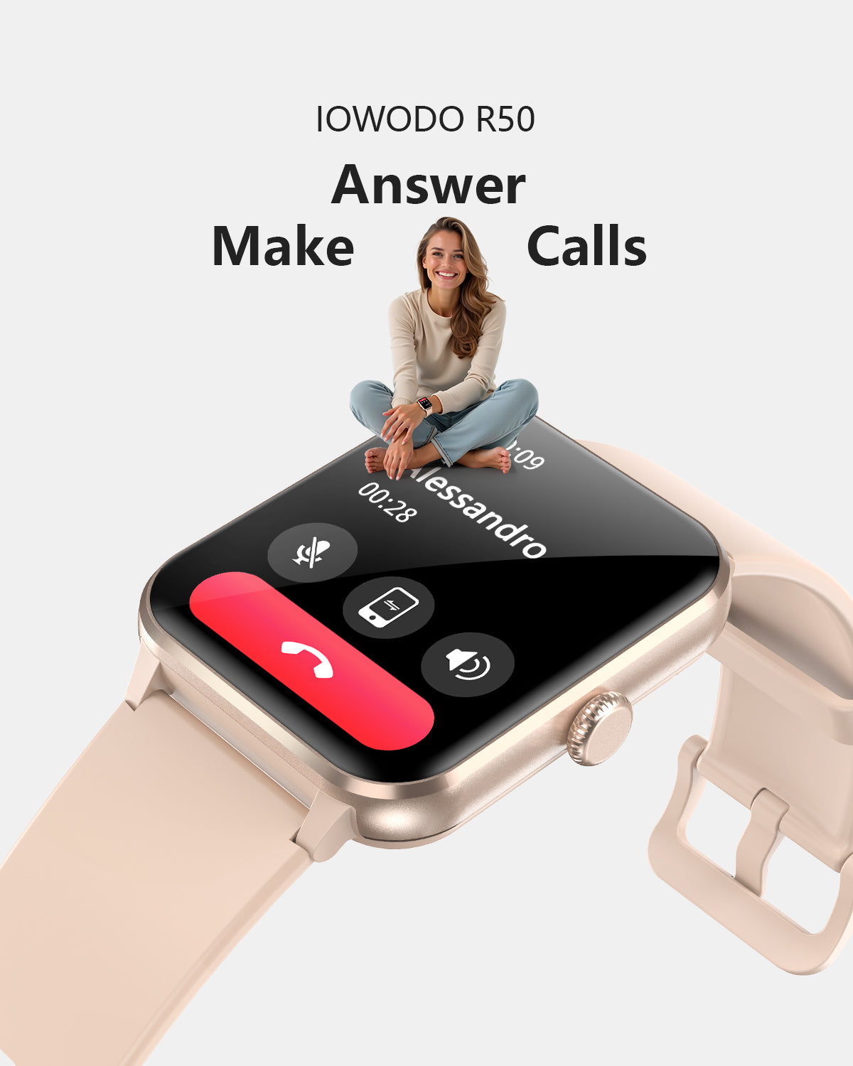IOWODO R50Pro Smartwatch: 1,85 Zoll HD-Touchscreen, Bluetooth-Anrufe, über 100 Sportmodi, Herzfrequenz-/SpO2-/Schlafüberwachung, IP68 wasserdicht, 5-Tage-Akku, Pink