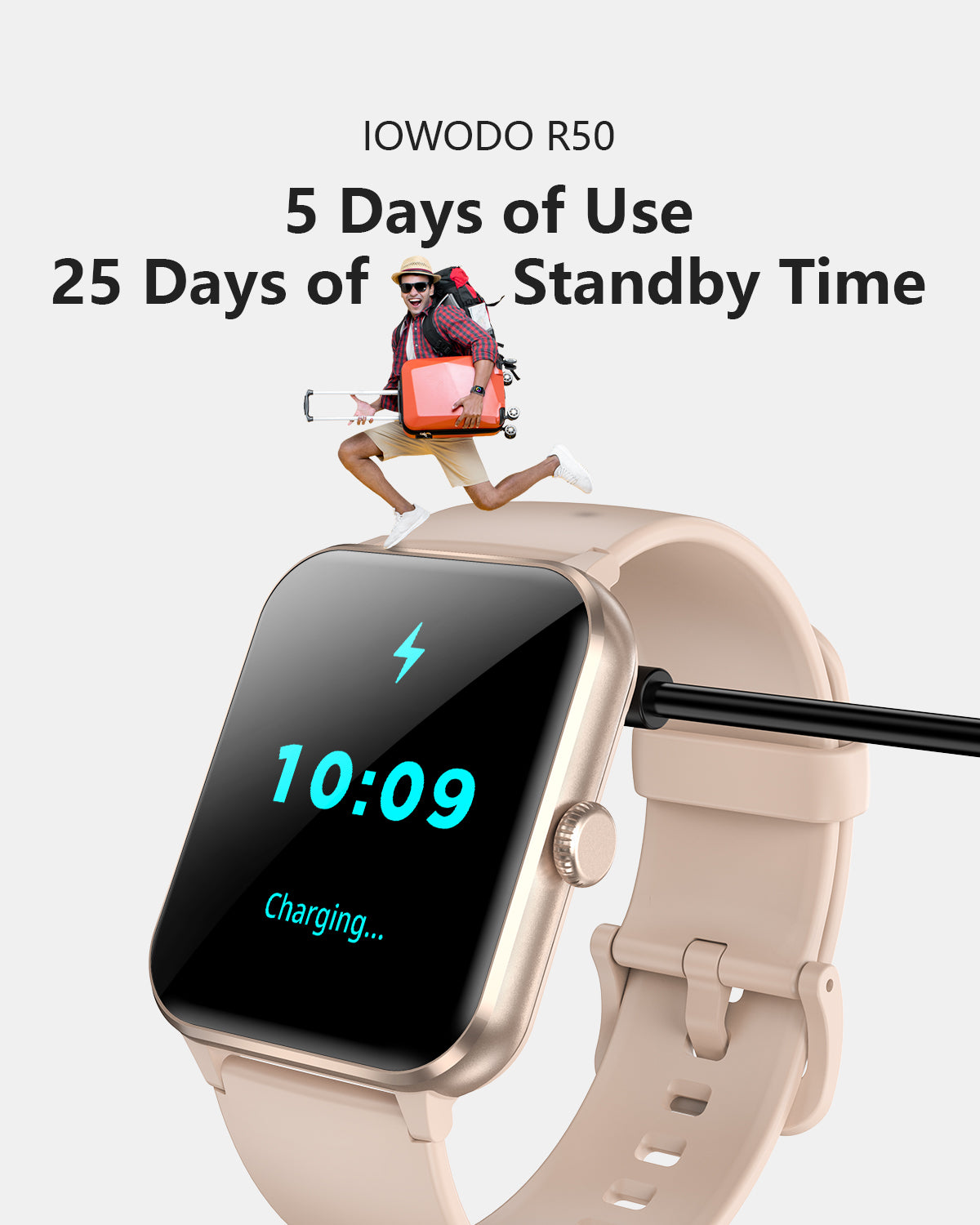 IOWODO R50Pro Smartwatch: 1,85 Zoll HD-Touchscreen, Bluetooth-Anrufe, über 100 Sportmodi, Herzfrequenz-/SpO2-/Schlafüberwachung, IP68 wasserdicht, 5-Tage-Akku, Pink