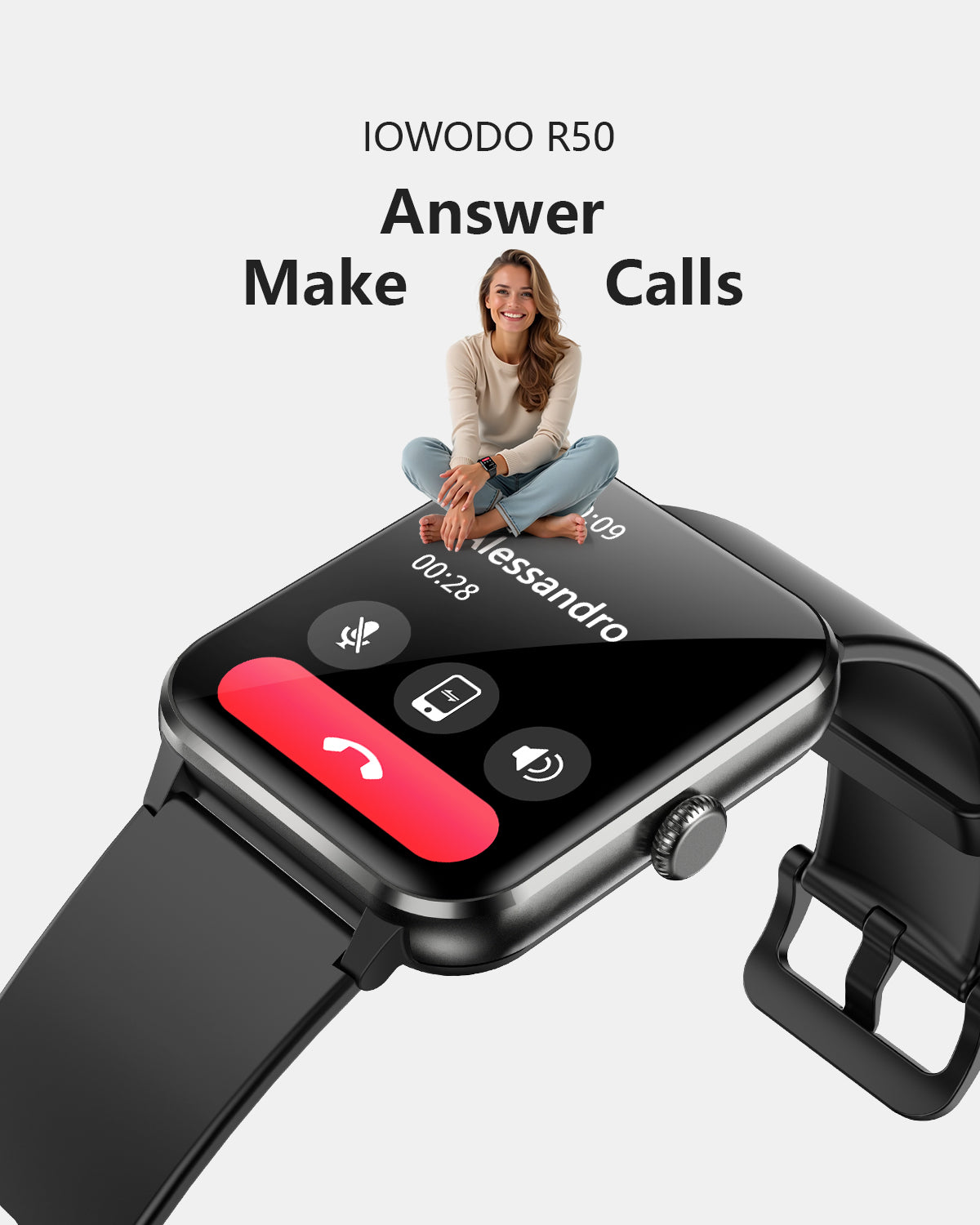IOWODO R50Pro Smartwatch: 1,85 Zoll HD-Touchscreen, Bluetooth-Anrufe, über 100 Sportmodi, Herzfrequenz-/SpO2-/Schlafüberwachung, IP68 wasserdicht, 5-Tage-Akku, Schwarz