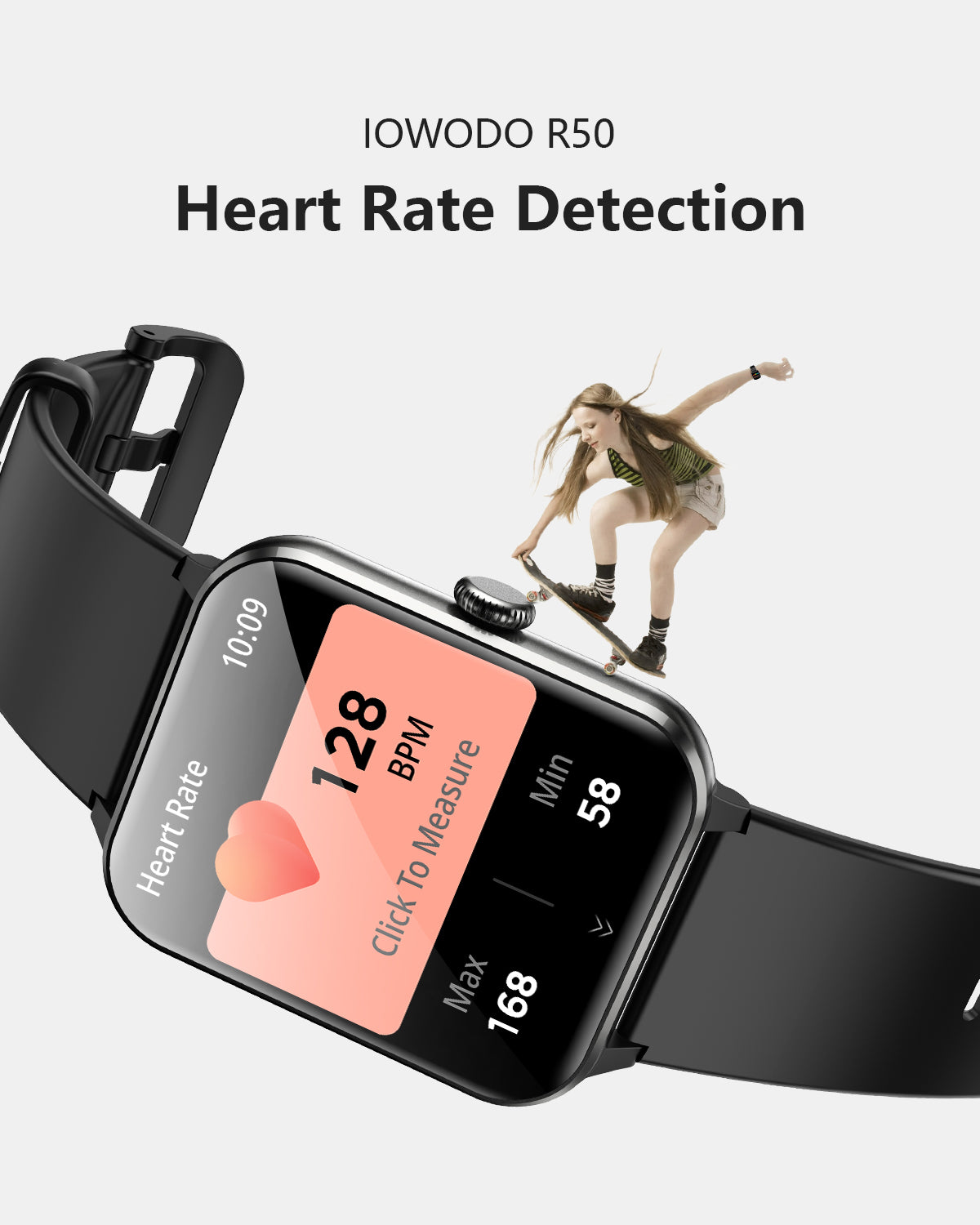 IOWODO R50Pro Smartwatch: 1,85 Zoll HD-Touchscreen, Bluetooth-Anrufe, über 100 Sportmodi, Herzfrequenz-/SpO2-/Schlafüberwachung, IP68 wasserdicht, 5-Tage-Akku, Schwarz