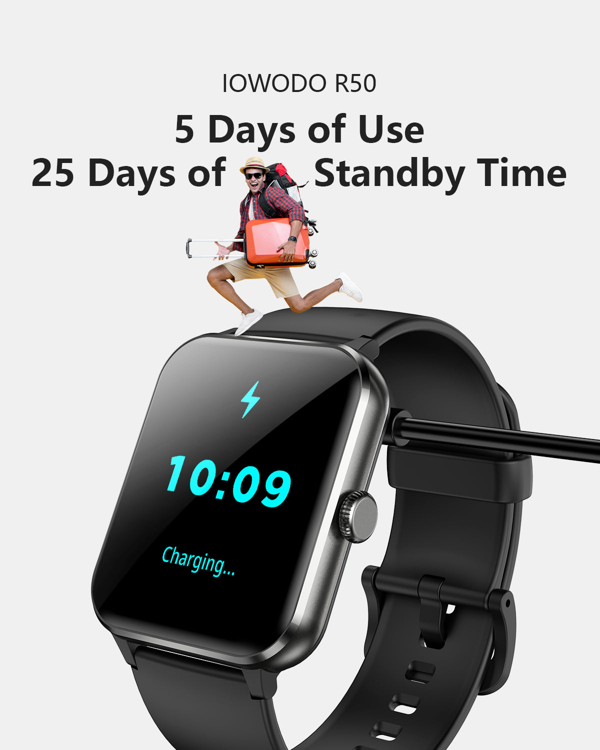 IOWODO R50Pro Smartwatch: 1,85 Zoll HD-Touchscreen, Bluetooth-Anrufe, über 100 Sportmodi, Herzfrequenz-/SpO2-/Schlafüberwachung, IP68 wasserdicht, 5-Tage-Akku, Schwarz