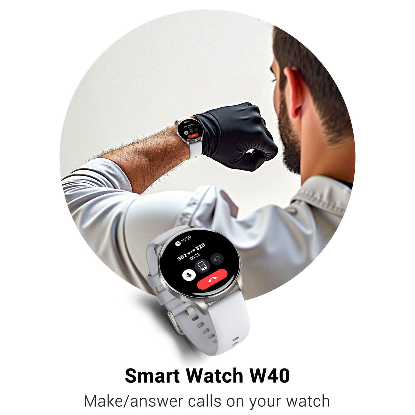 IOWODO W40 Smartwatch mit AMOLED-Bildschirm, Bluetooth-Anruf, 7-Tage-Akku, über 110 Sportmodi, Herzfrequenz-/SpO2-Monitor, IP68 wasserdicht (rundes Zifferblatt), Silber