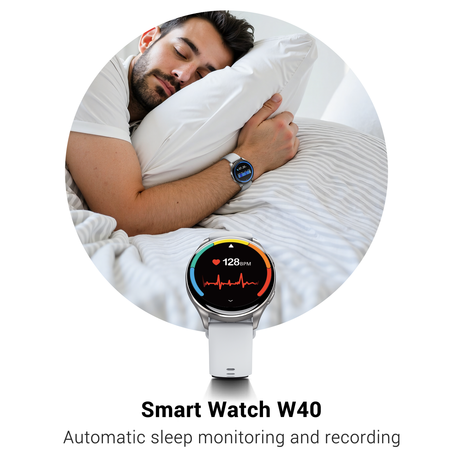 IOWODO W40 Smartwatch mit AMOLED-Bildschirm, Bluetooth-Anruf, 7-Tage-Akku, über 110 Sportmodi, Herzfrequenz-/SpO2-Monitor, IP68 wasserdicht (rundes Zifferblatt), Silber