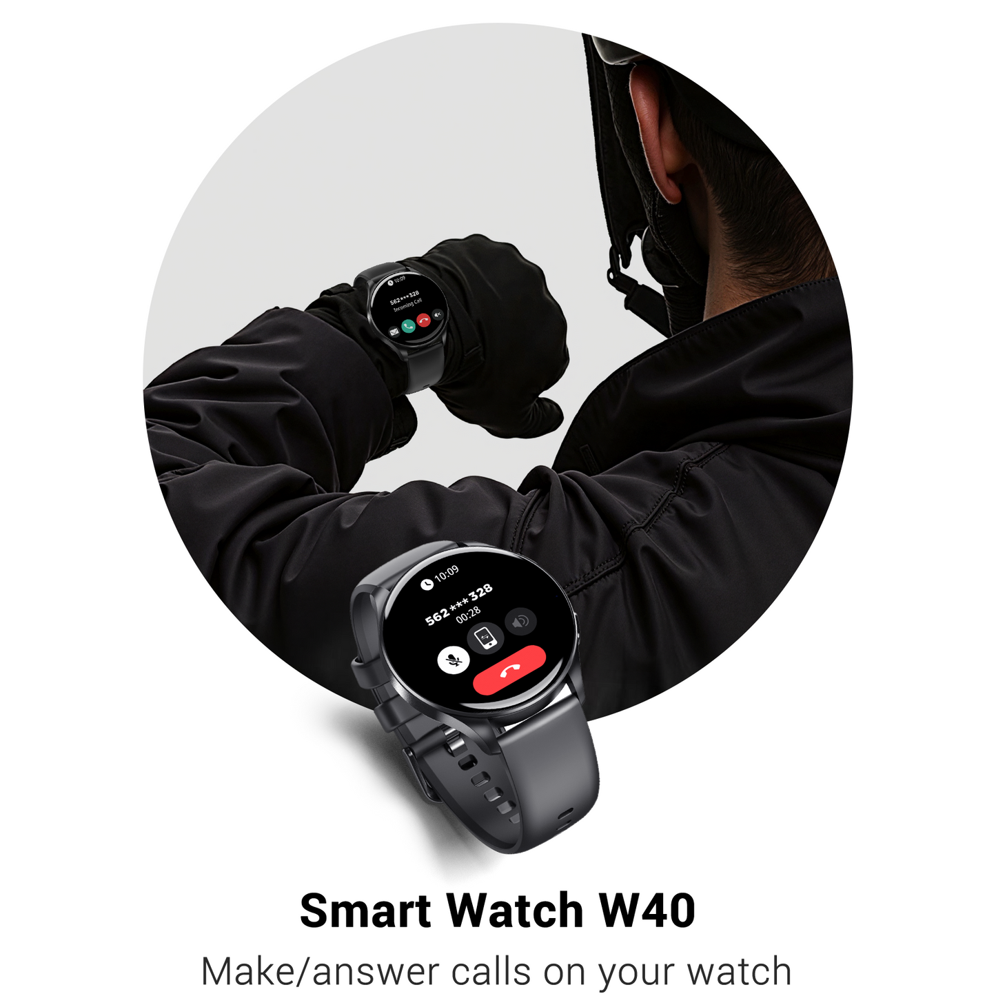 IOWODO W40 Smartwatch mit AMOLED-Bildschirm, Bluetooth-Anruf, 7-Tage-Akku, über 110 Sportmodi, Herzfrequenz-/SpO2-Monitor, IP68 wasserdicht (rundes Zifferblatt), Schwarz