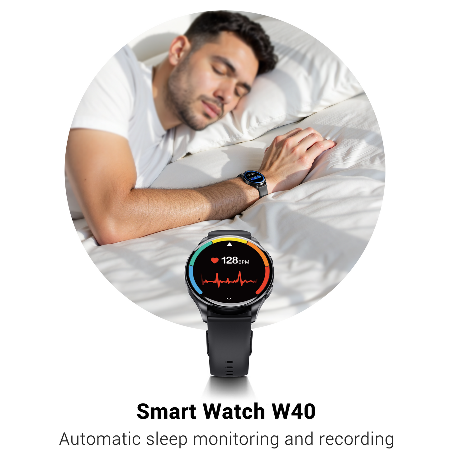 IOWODO W40 Smartwatch mit AMOLED-Bildschirm, Bluetooth-Anruf, 7-Tage-Akku, über 110 Sportmodi, Herzfrequenz-/SpO2-Monitor, IP68 wasserdicht (rundes Zifferblatt), Schwarz