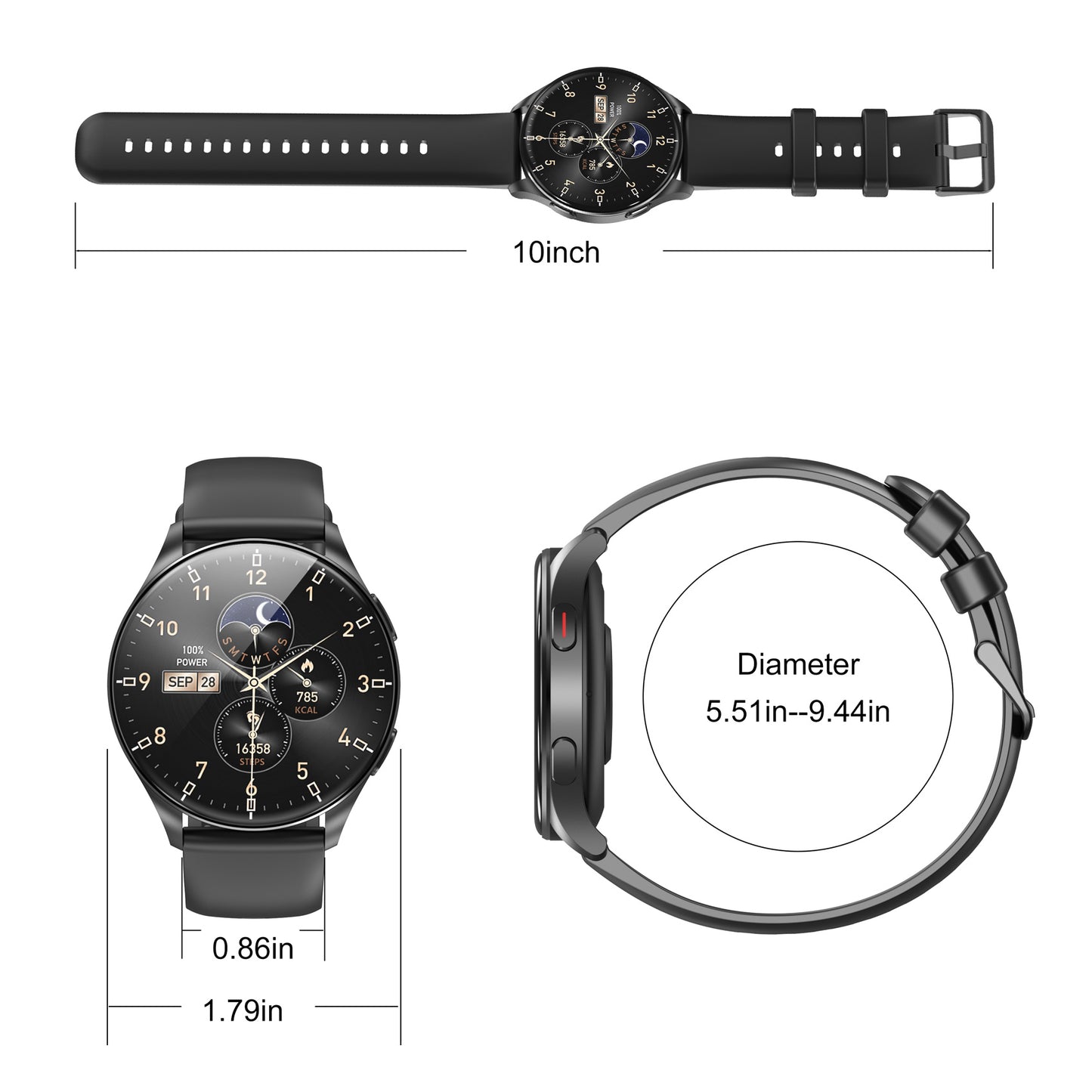 IOWODO W40 Smartwatch mit AMOLED-Bildschirm, Bluetooth-Anruf, 7-Tage-Akku, über 110 Sportmodi, Herzfrequenz-/SpO2-Monitor, IP68 wasserdicht (rundes Zifferblatt), Schwarz