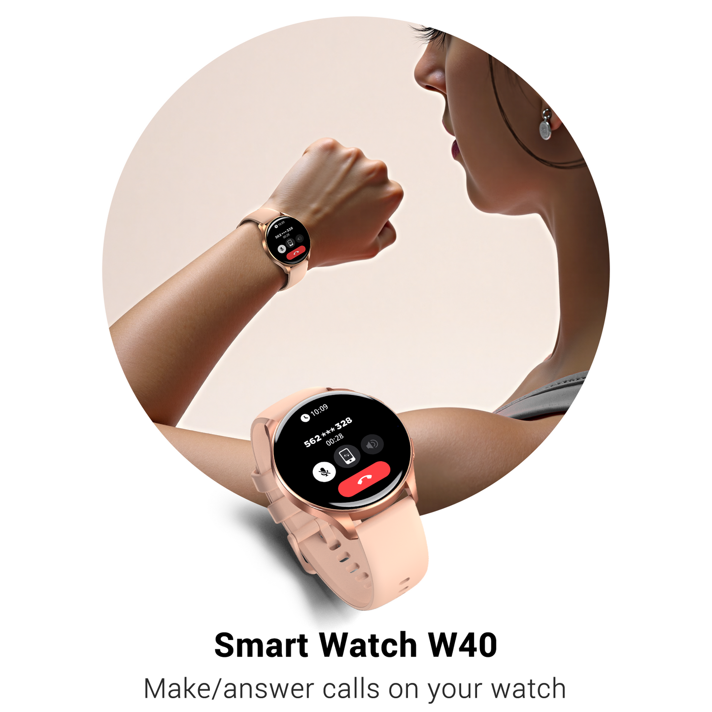 IOWODO W40 Smart Watch with AMOLED Screen, Bluetooth Call, 7-Day Battery, 110+ Sports Modes, Heart Rate/SpO2 Monitor, IP68 Waterproof (Round Dial), Gold