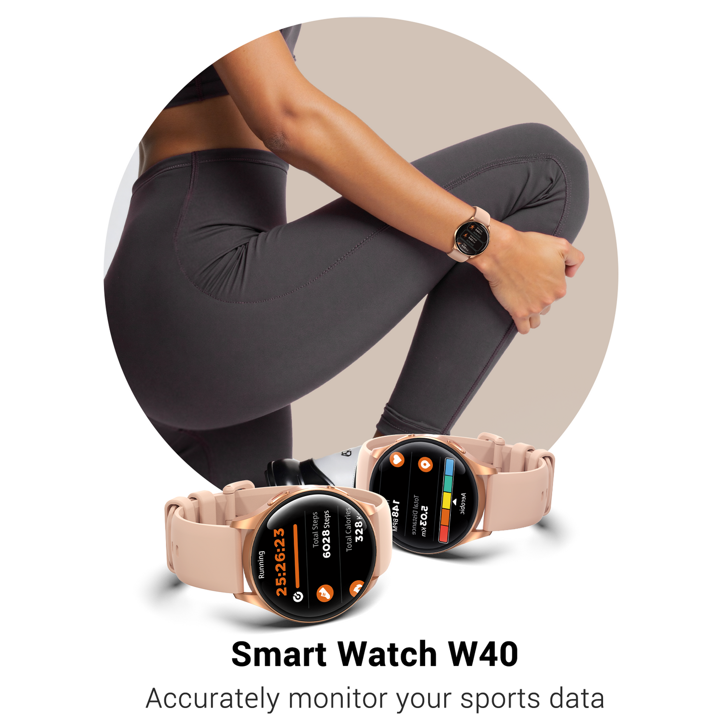 IOWODO W40 Smart Watch with AMOLED Screen, Bluetooth Call, 7-Day Battery, 110+ Sports Modes, Heart Rate/SpO2 Monitor, IP68 Waterproof (Round Dial), Gold