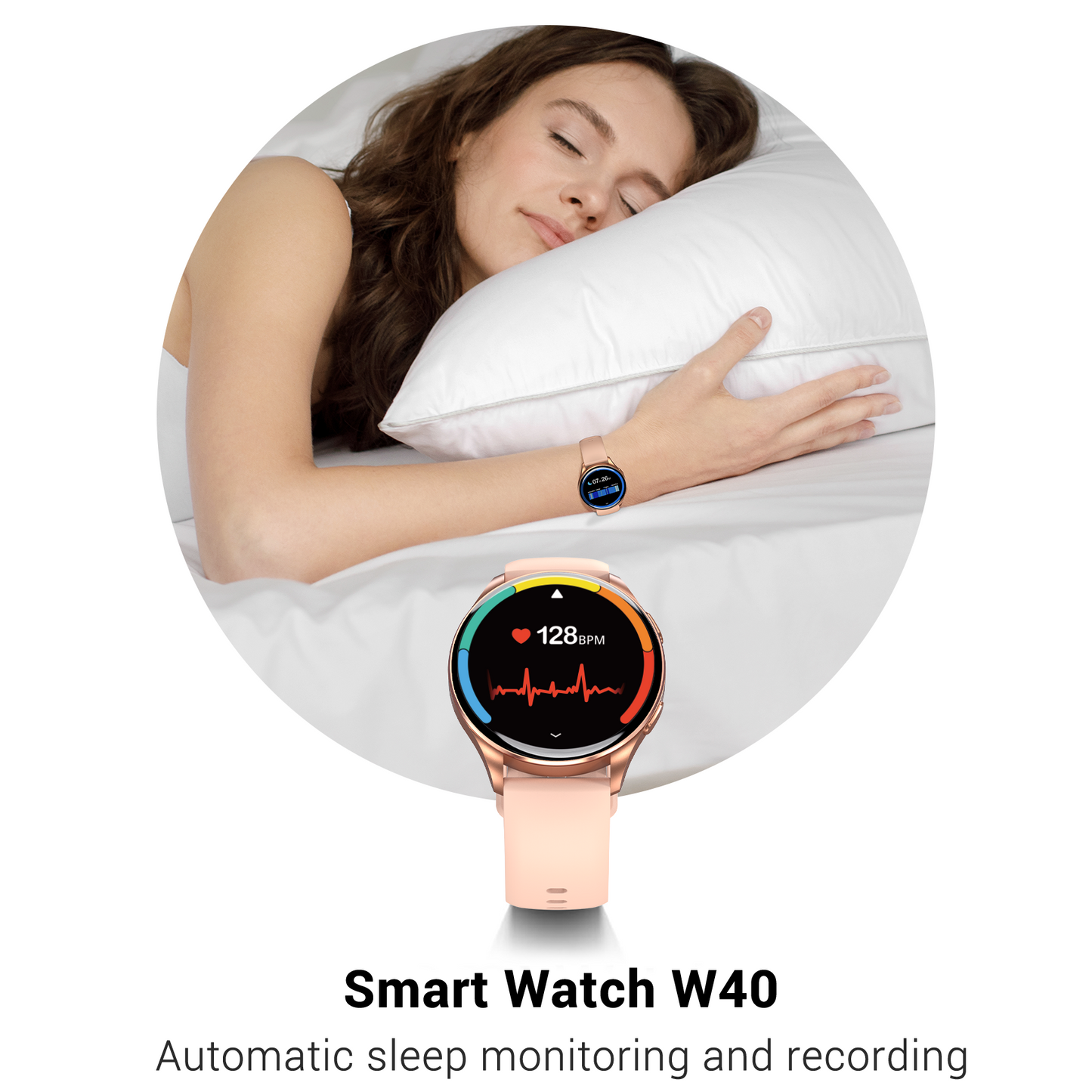 IOWODO W40 Smart Watch with AMOLED Screen, Bluetooth Call, 7-Day Battery, 110+ Sports Modes, Heart Rate/SpO2 Monitor, IP68 Waterproof (Round Dial), Gold