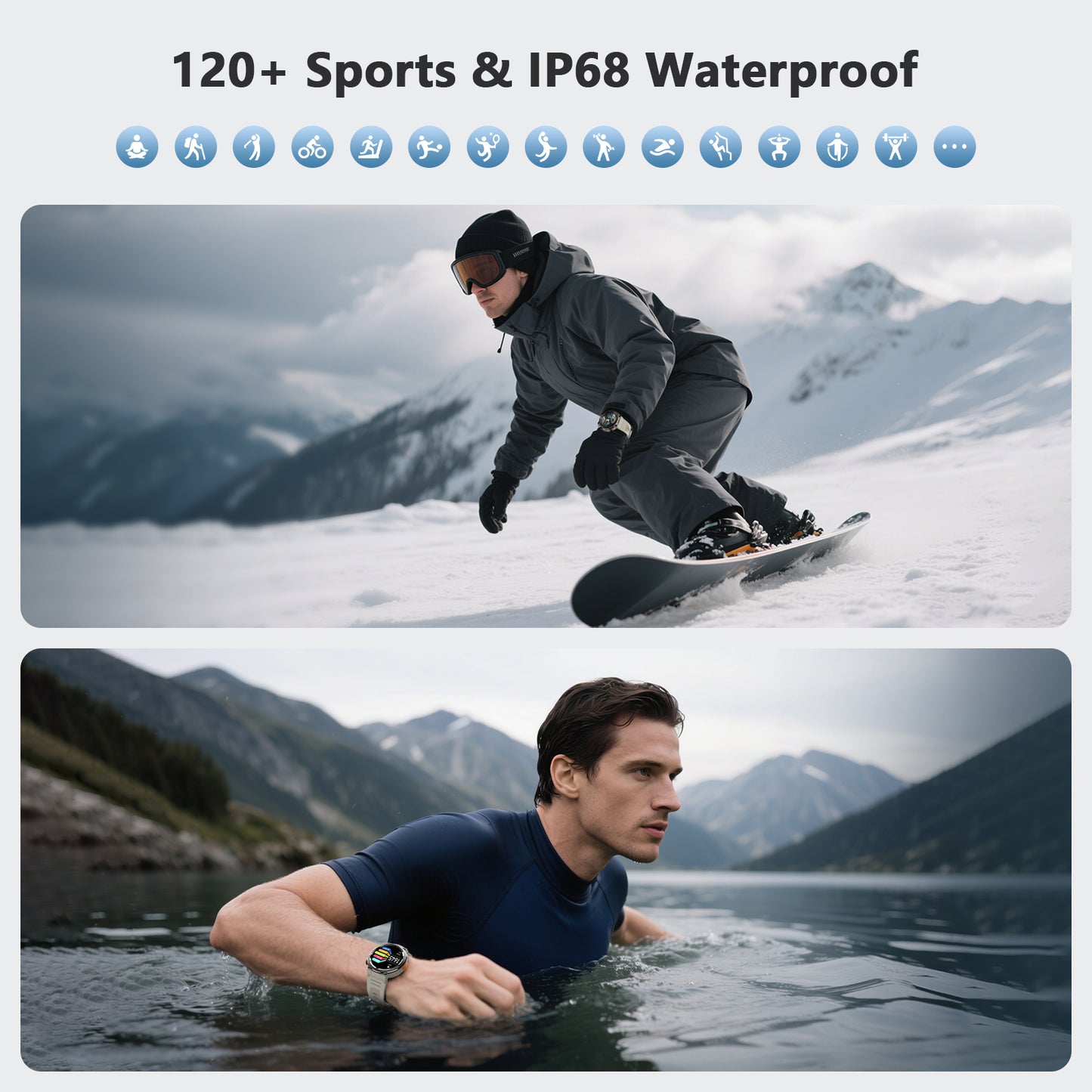 IOWODO W50PRO Militär-Smartwatch: 30-Tage-Akku, 1,45-Zoll-Bildschirm, Bluetooth-Anruf, Taschenlampe, Kompass, 120 Sportmodi, IP68 wasserdicht, Khaki