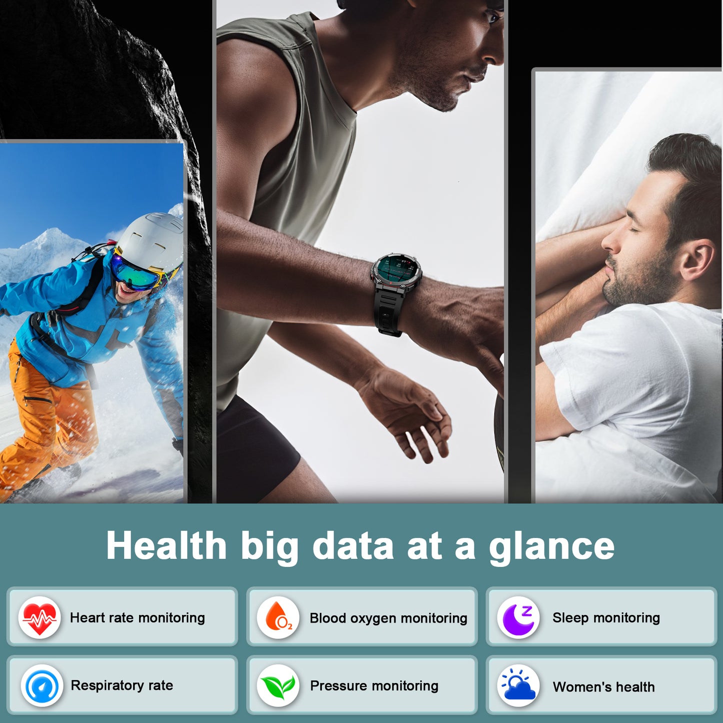 IOWODO W50 Military Smartwatch: Bluetooth Calls, 1.39" HD Screen, 100+ Sports Modes, Heart Rate/SpO2/Sleep Monitor, 7-Day Battery, IP68 (2 Straps),Black