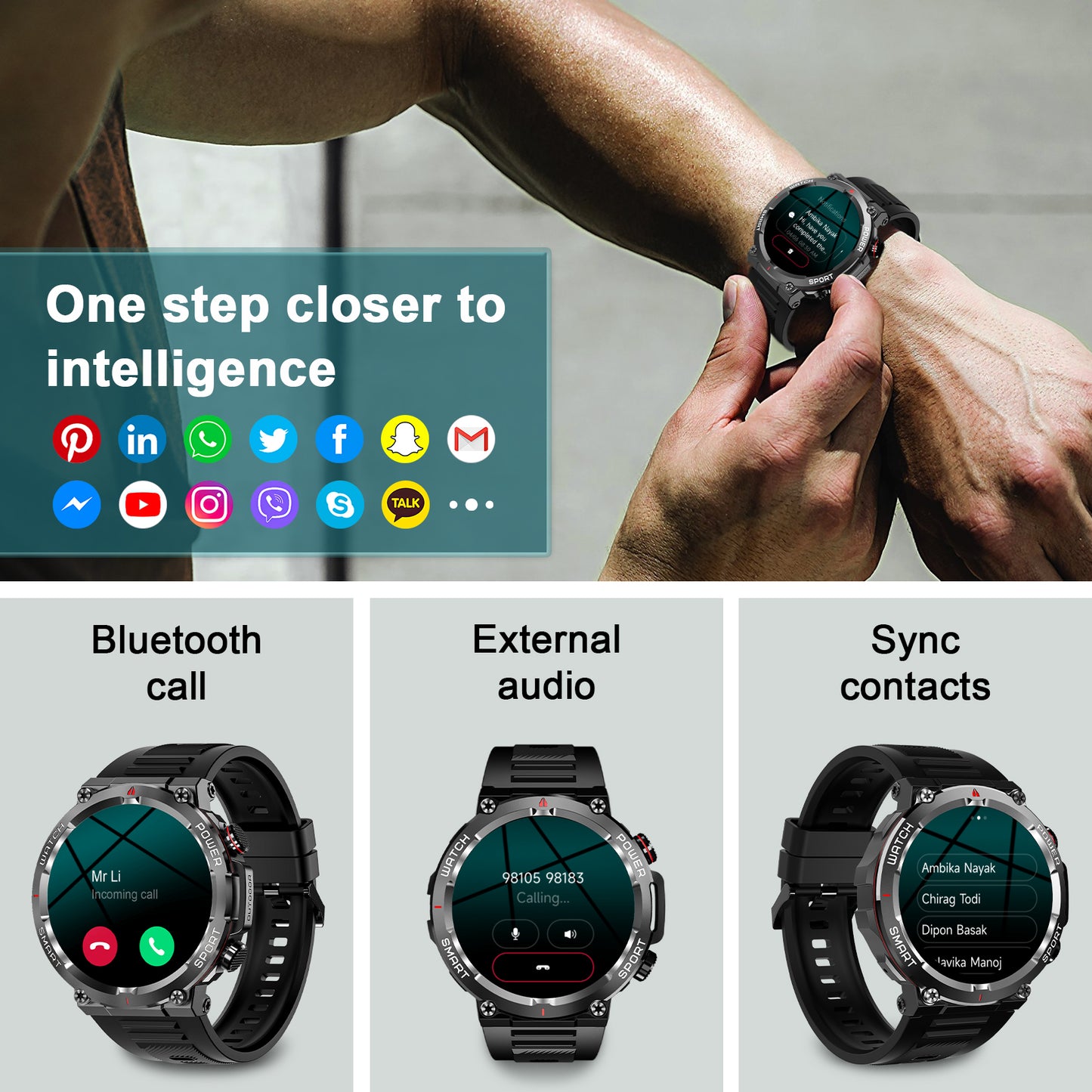 IOWODO W50 Military Smartwatch: Bluetooth Calls, 1.39" HD Screen, 100+ Sports Modes, Heart Rate/SpO2/Sleep Monitor, 7-Day Battery, IP68 (2 Straps),Black
