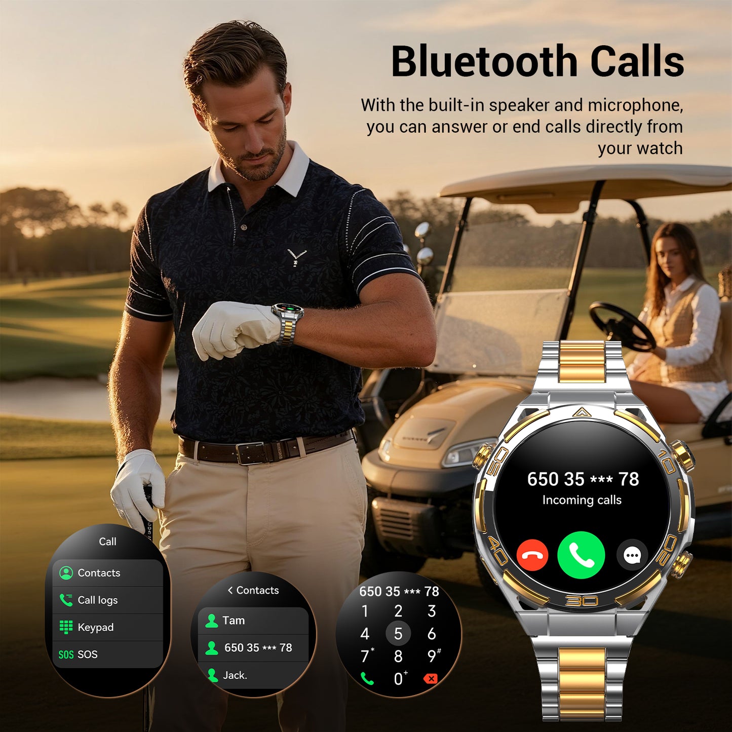 IOWODO Smart Watch for Men, 1.43" AMOLED Bluetooth Call & Answer, Fitness Tracker, 100+ Sport Modes, 900mAh, 1ATM Waterproof Compatible with Android iOS (Sliver)