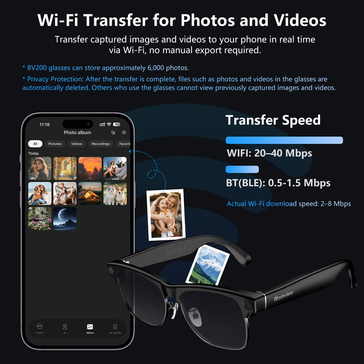IOWODO AI Smart Glasses with 1080P Camera, Polarized Sunglasses Lenses for Real-Time Translation, AI Voice Assistant & Video Recording, ChatGPT Compatible, Unisex HD Wearable Tech (Sunglasses)
