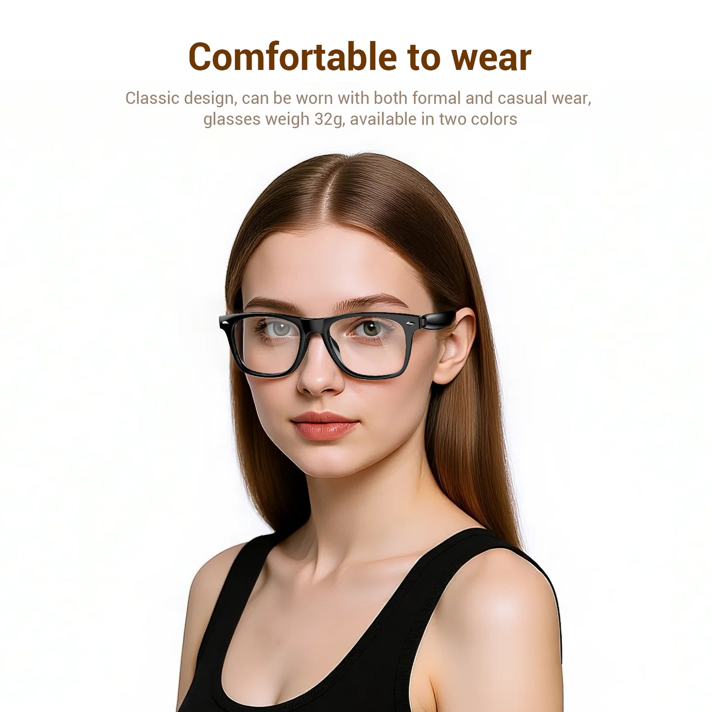IOWODO Bluetooth Sunglasses for Men and Women, Smart Audio Glasses with Open-Ear Speakers, Built-in Mic, Hands-Free Calls, Music, Touch Control, Voice Assistant, Polarized UV400 Black