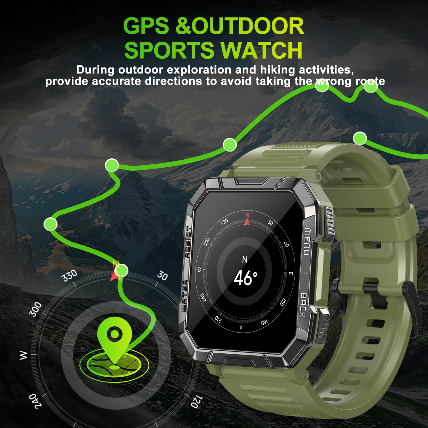 Smartwatch militare IOWODO W60, nero