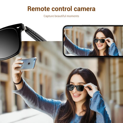IOWODO Bluetooth Sunglasses for Men and Women, Smart Audio Glasses with Open-Ear Speakers, Built-in Mic, Hands-Free Calls, Music, Touch Control, Voice Assistant, Polarized UV400 Black