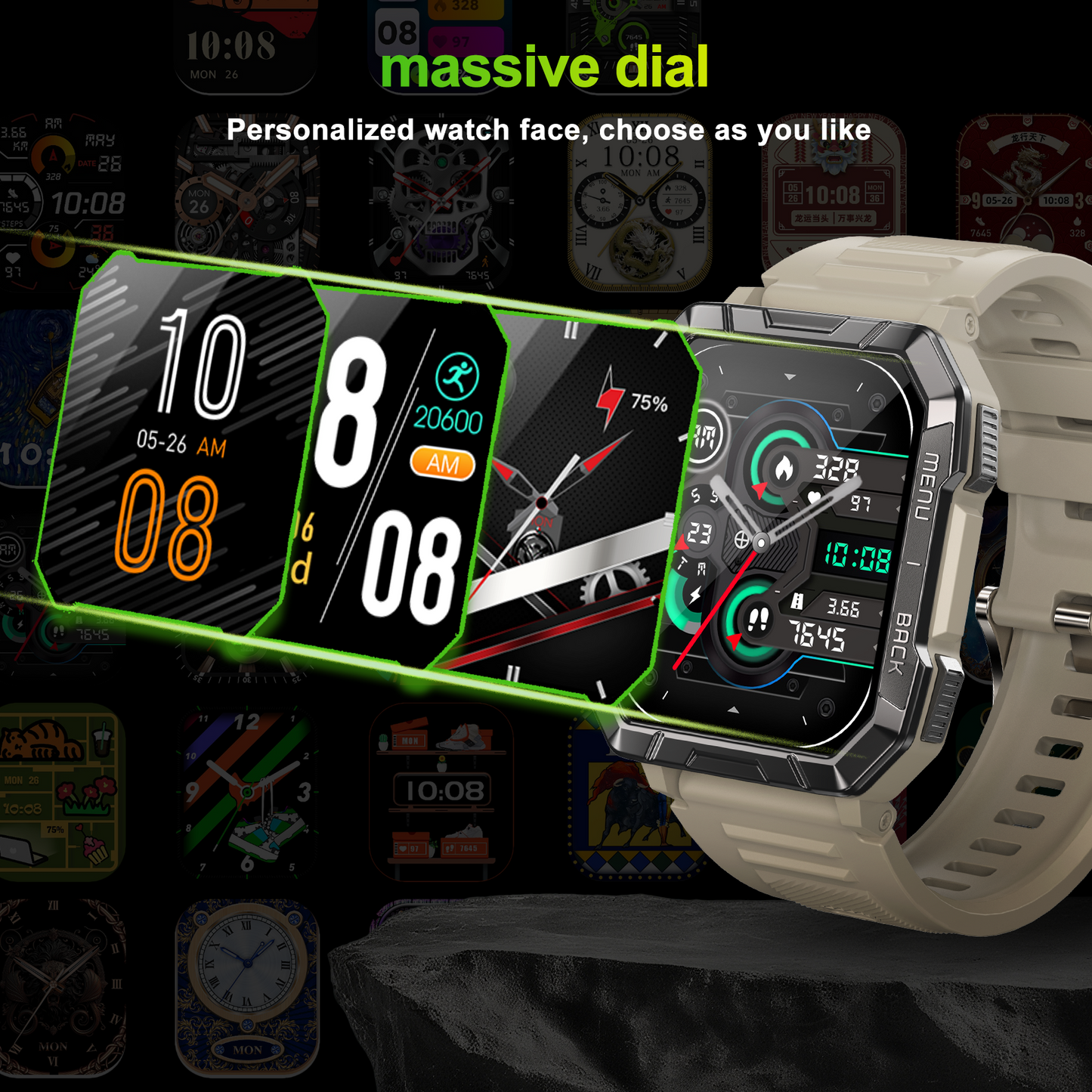 Smartwatch militare IOWODO W60, nero