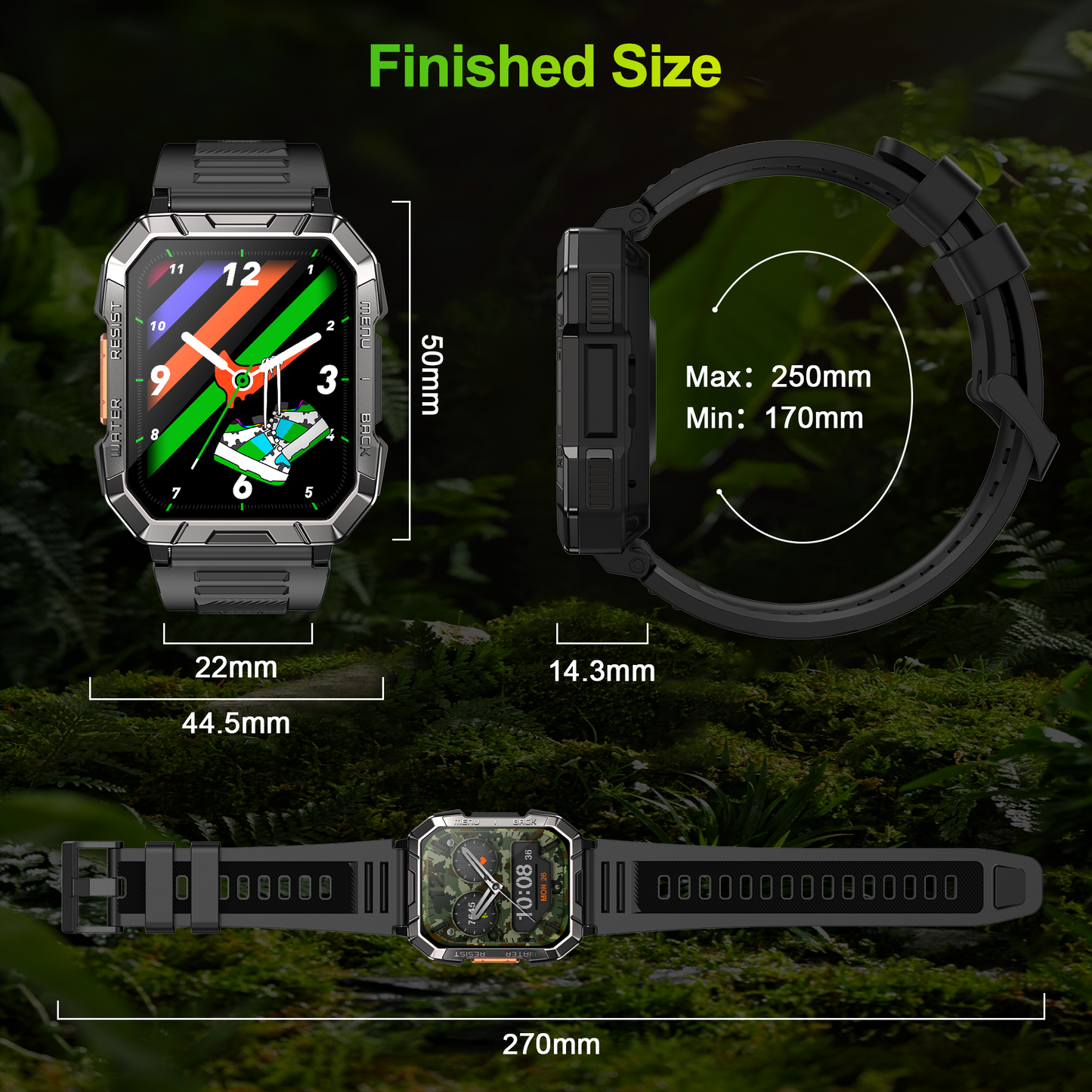 Smartwatch militare IOWODO W60, nero