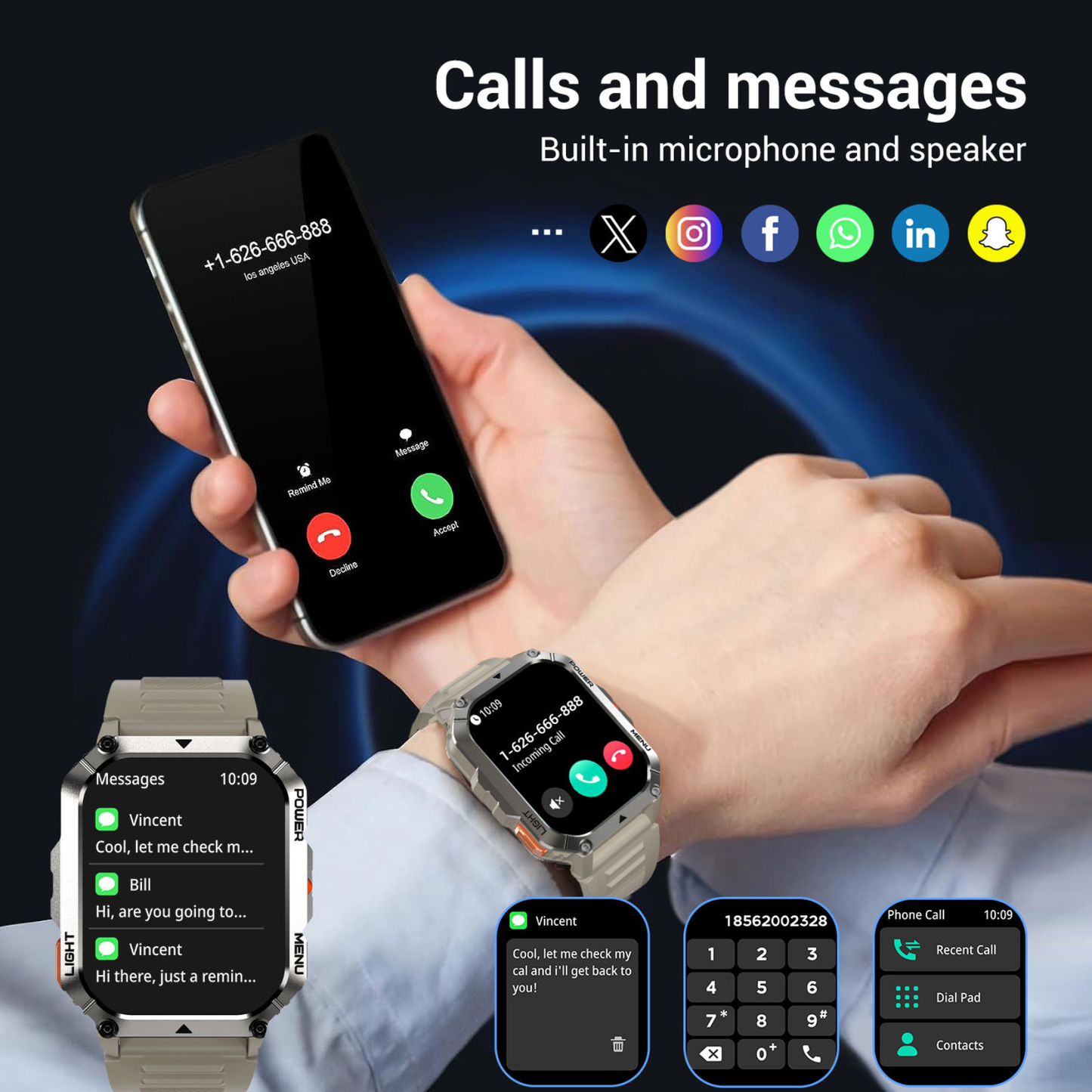 Reloj inteligente para exteriores IOWODO W70Pro, negro