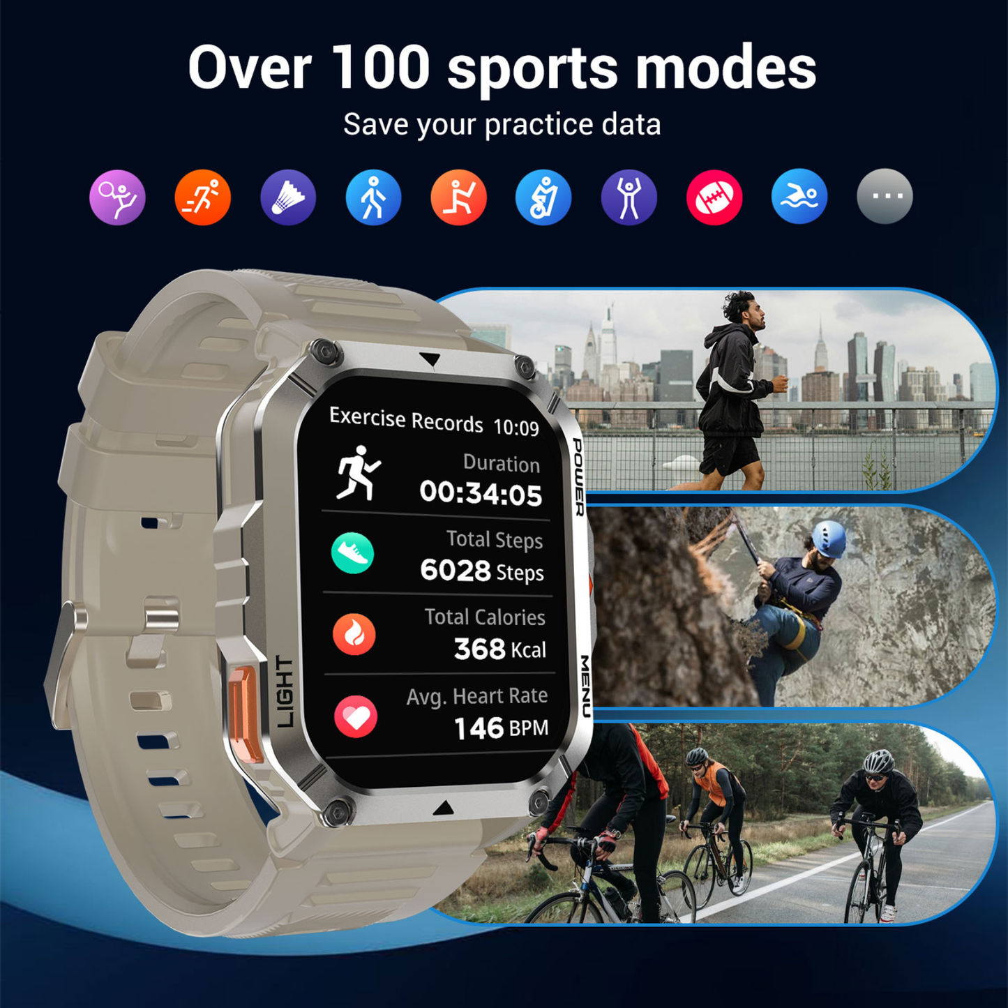 Reloj inteligente para exteriores IOWODO W70Pro, negro