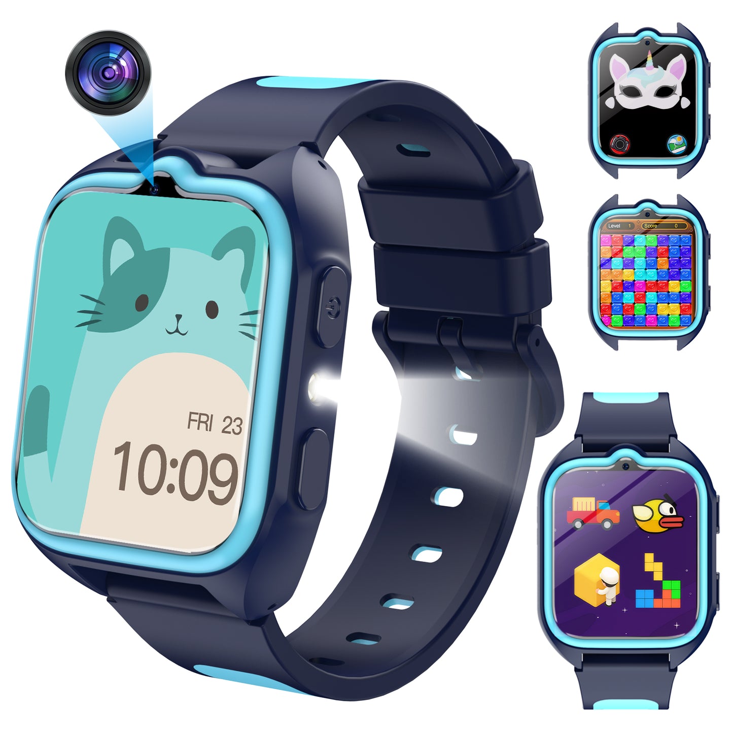 IOWODO Kids Smart Watch,1.75" Touch Screen Watch with 32 Games, Camera, Music Player, Pedometer, Parental Controls, IP68 Waterproof, No App No Phone Needed, Blue