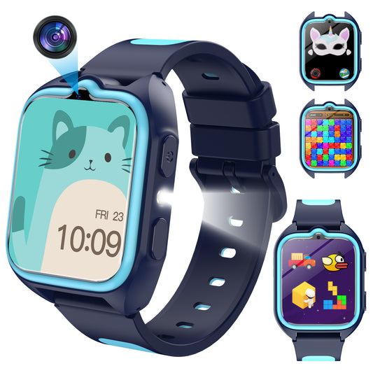 IOWODO Kids Smart Watch,1.75" Touch Screen Watch with 32 Games, Camera, Music Player, Pedometer, Parental Controls, IP68 Waterproof, No App No Phone Needed, Blue