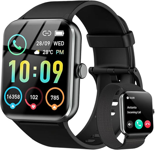 IOWODO R50 Smartwatch: 1.85" HD Screen, Bluetooth Calls, 100+ Sports Modes, Heart Rate/Sleep Monitor, IP68 Waterproof, 5-Day Battery,Black