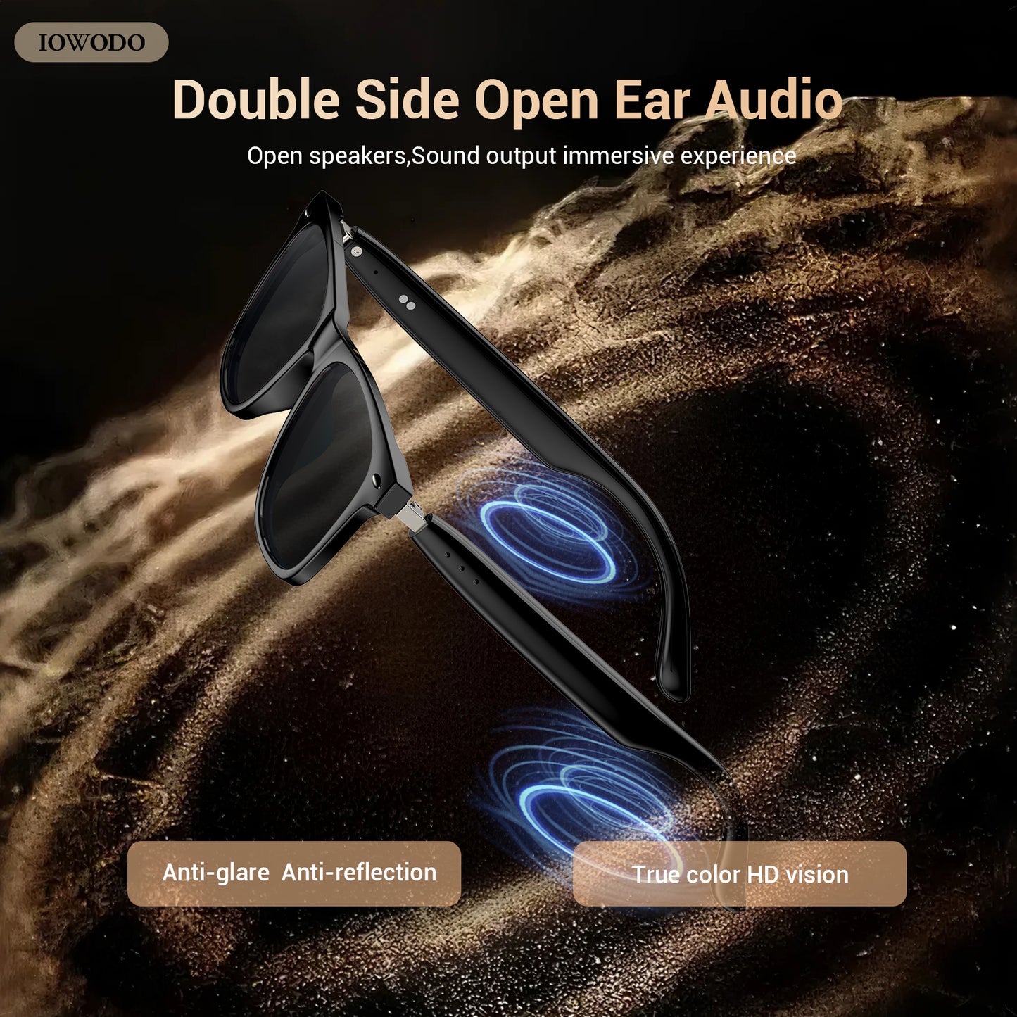 IOWODO D1 Smart Glasses, Polarized Bluetooth Sunglasses with Speaker, Voice Control, UV Protection, Anti Blue Light Lens
