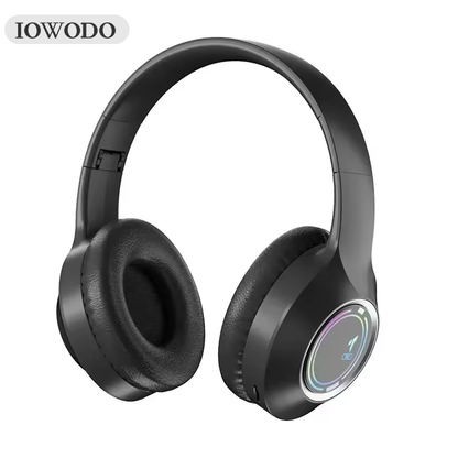 IOWODO Wireless Headphones Bluetooth 5.3, Active Noise Cancelling Over Ear Headphones with RGB Lights, HiFi Stereo Sound, Low Latency, Type-C Fast Charging for Travel, Gaming & Music