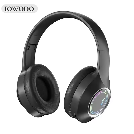 IOWODO Wireless Headphones Bluetooth 5.3, Active Noise Cancelling Over Ear Headphones with RGB Lights, HiFi Stereo Sound, Low Latency, Type-C Fast Charging for Travel, Gaming & Music