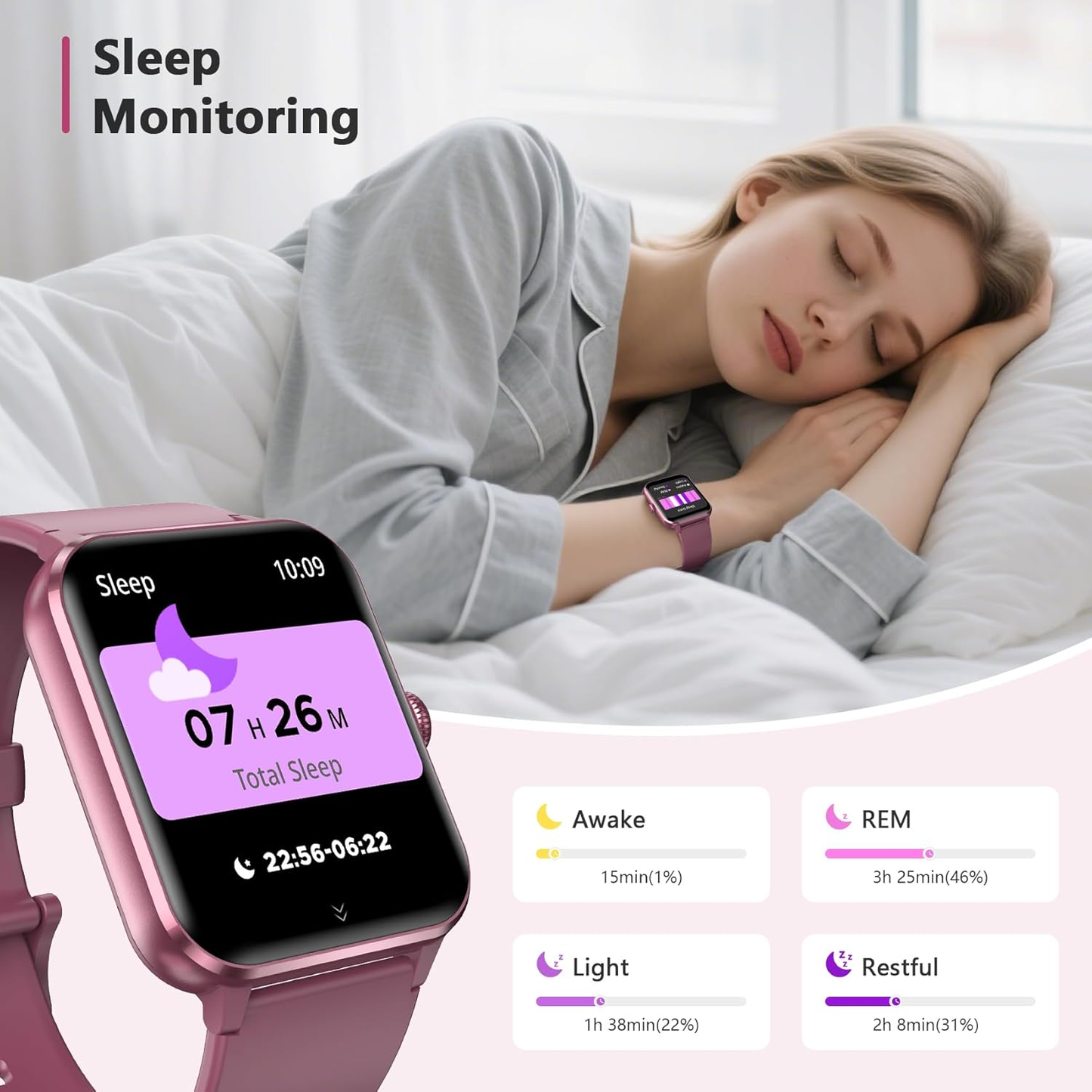 IOWODO Smart Watch for Android and iPhone, 1.85" Smartwatch for Women Men with Bluetooth Calling, Message Notifications, AI Voice Assistant, 100+ Sports Modes, Fitness Tracker