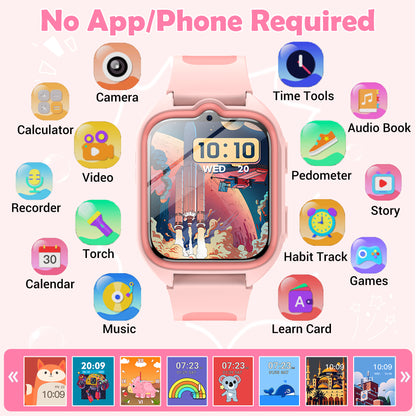 IOWODO Kids Smart Watch, 1.75" Touch Screen Watch with 32 Games, Camera, Music Player, Pedometer, Parental Controls, IP68 Waterproof, No App No Phone Needed,Pink