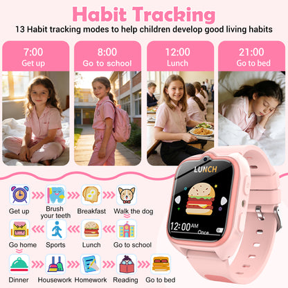 IOWODO Kids Smart Watch, 1.75" Touch Screen Watch with 32 Games, Camera, Music Player, Pedometer, Parental Controls, IP68 Waterproof, No App No Phone Needed,Pink