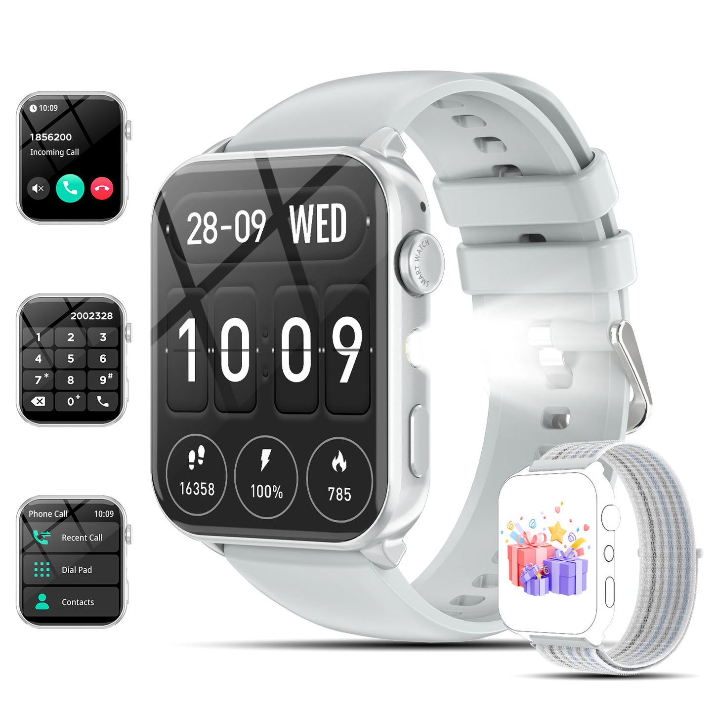 IOWODO Smart Watch for Women and Men, 1.91'' Bluetooth Calling Digital Watch, Fitness Tracker, 100+ Sports Modes, IP68 Waterproof, Android iPhone Compatible