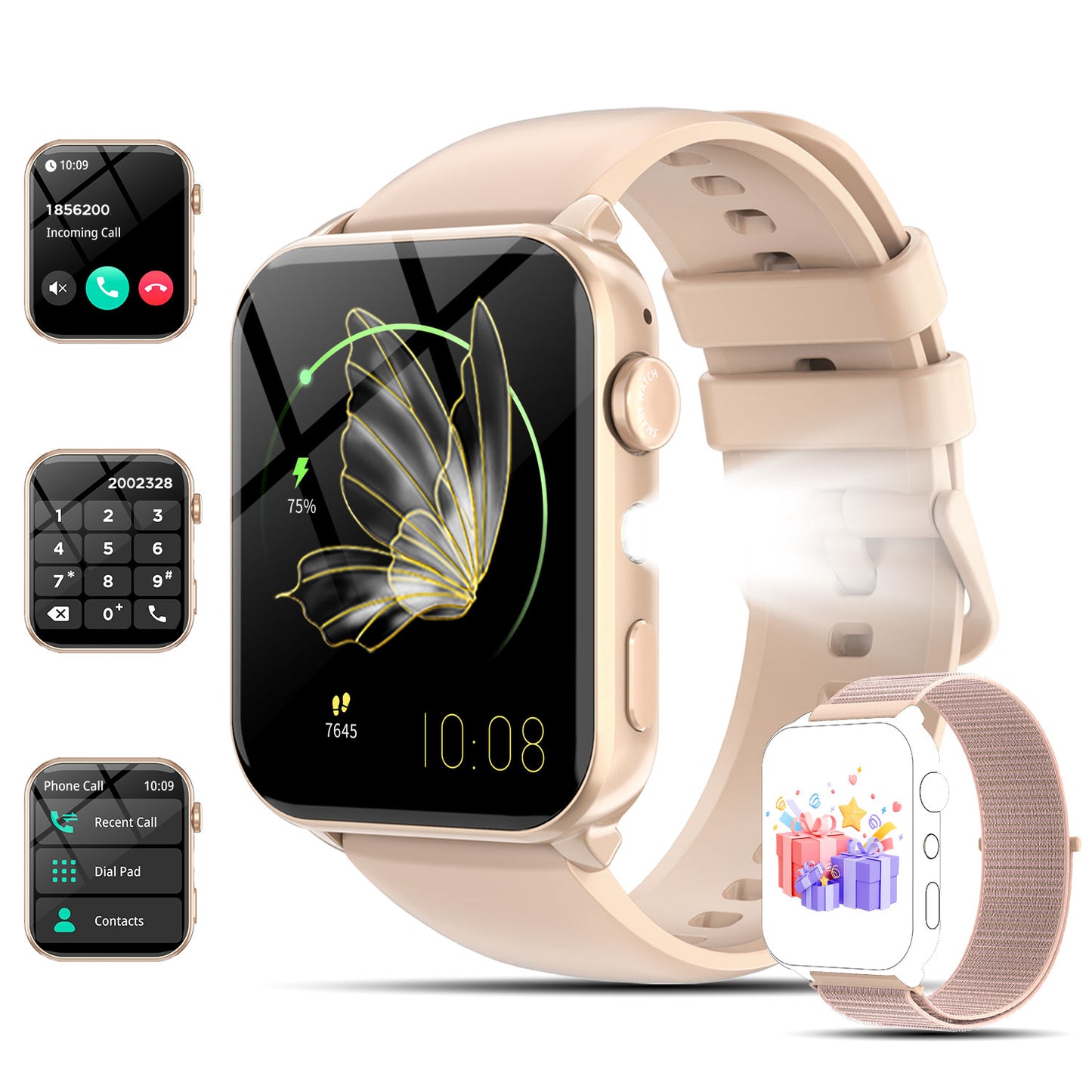 IOWODO Smart Watch for Women and Men, 1.91'' Bluetooth Calling Digital Watch, Fitness Tracker, 100+ Sports Modes, IP68 Waterproof, Android iPhone Compatible