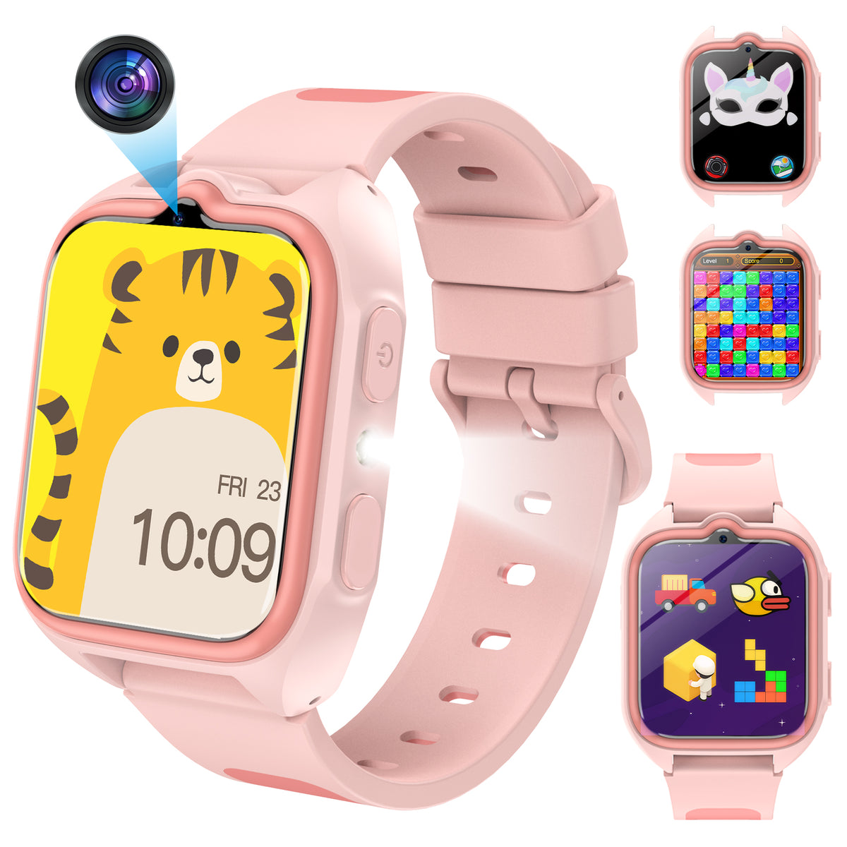 IOWODO Kids Smart Watch, 1.75" Touch Screen Watch with 32 Games, Camera, Music Player, Pedometer, Parental Controls, IP68 Waterproof, No App No Phone Needed,Pink