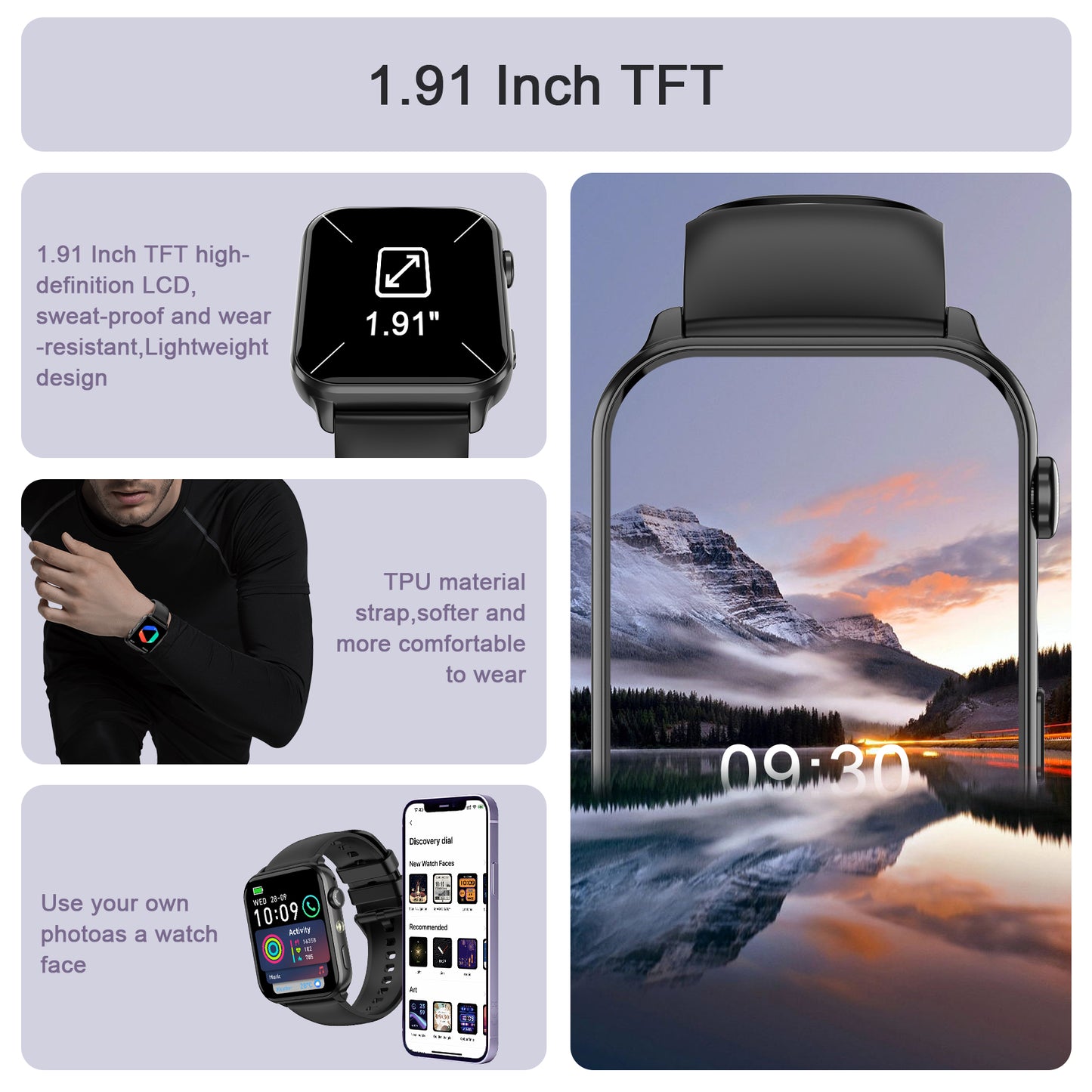 IOWODO R30MAX Unisex Smartwatch: 1.91" LED Screen, Bluetooth Calls, 100+ Sports Modes, IP68 Waterproof, 6-Day Battery, iOS/Android, Black