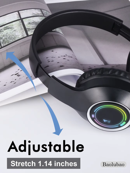 Baolubao Wireless Headphones Bluetooth 5.3, Active Noise Cancelling Over Ear Headphones with RGB Lights, HiFi Stereo Sound, Low Latency, Type-C Fast Charging for Travel, Gaming & Music
