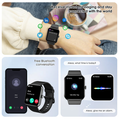 IOWODO R50 Smartwatch: 1.85" HD Screen, Bluetooth Calls, 100+ Sports Modes, Heart Rate/Sleep Monitor, IP68 Waterproof, 5-Day Battery,Black