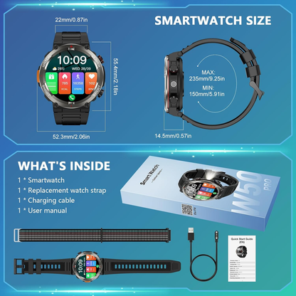 Baolubao Military Smart Watch for Men, 100 Days Battery/Led Flashlight/Compass/2 Straps/IP68 Waterproof Smart Watches for Men,  Tactical Smart Watch Outdoor, Answer/Make Calls Fitness Tracker for iPhone/Android
