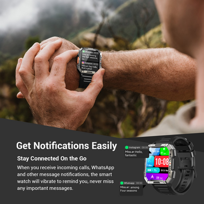 IOWODO Rugged Smart Watch for Men, 2.01" HD Display Bluetooth Calling Smartwatch with 900mAh Battery, Flashlight, Compass, 100+ Sports Modes, Metal Design Watch for Android iPhone
