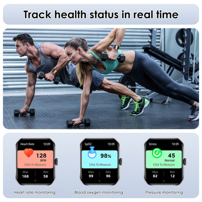 IOWODO R50 Smartwatch: 1.85" HD Screen, Bluetooth Calls, 100+ Sports Modes, Heart Rate/Sleep Monitor, IP68 Waterproof, 5-Day Battery,Black