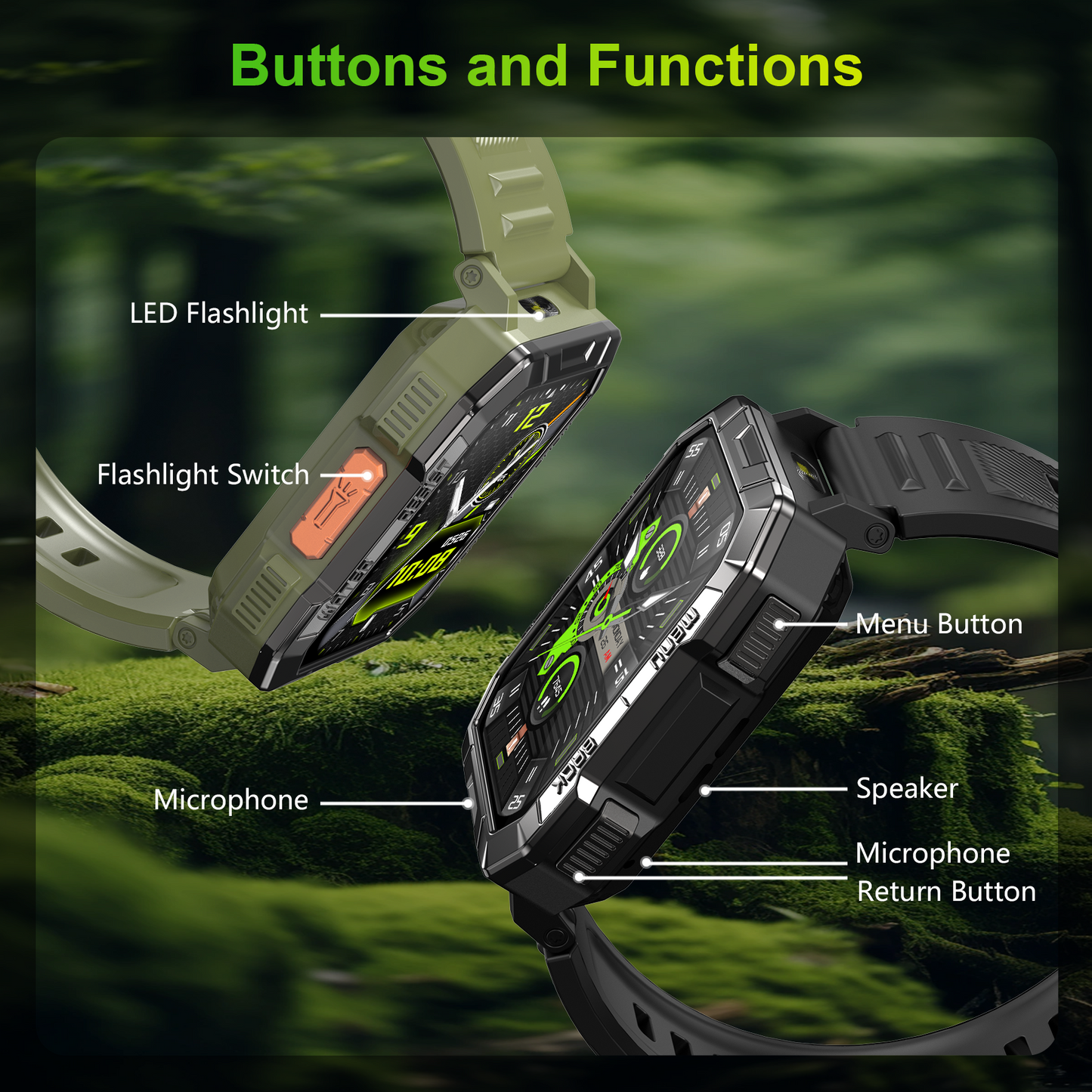 Smartwatch militare IOWODO W60, nero